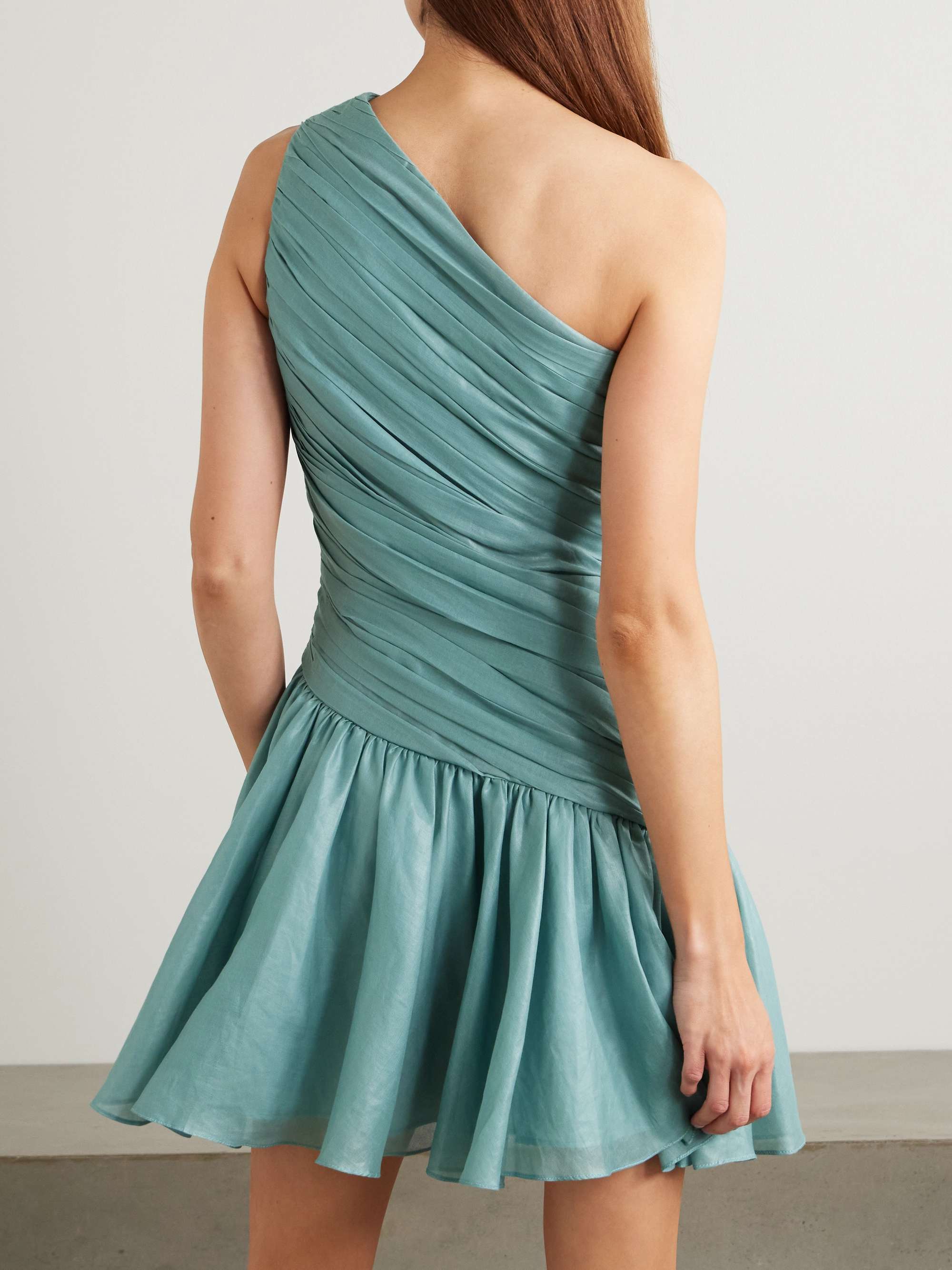 Lulu one-shoulder gathered voile mini dress view
