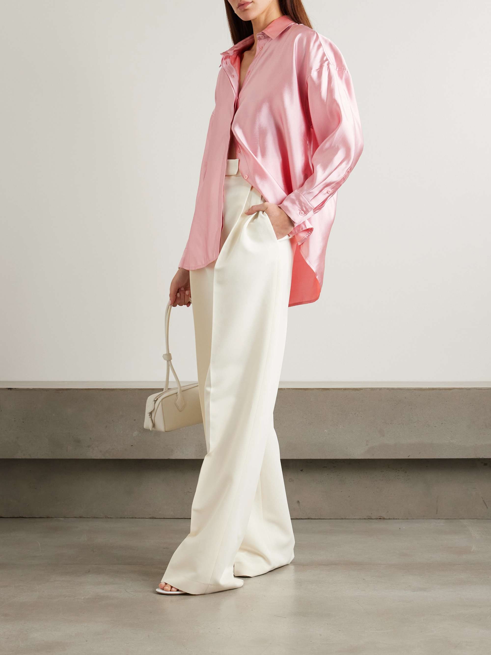 Oversized silk-twill shirt view