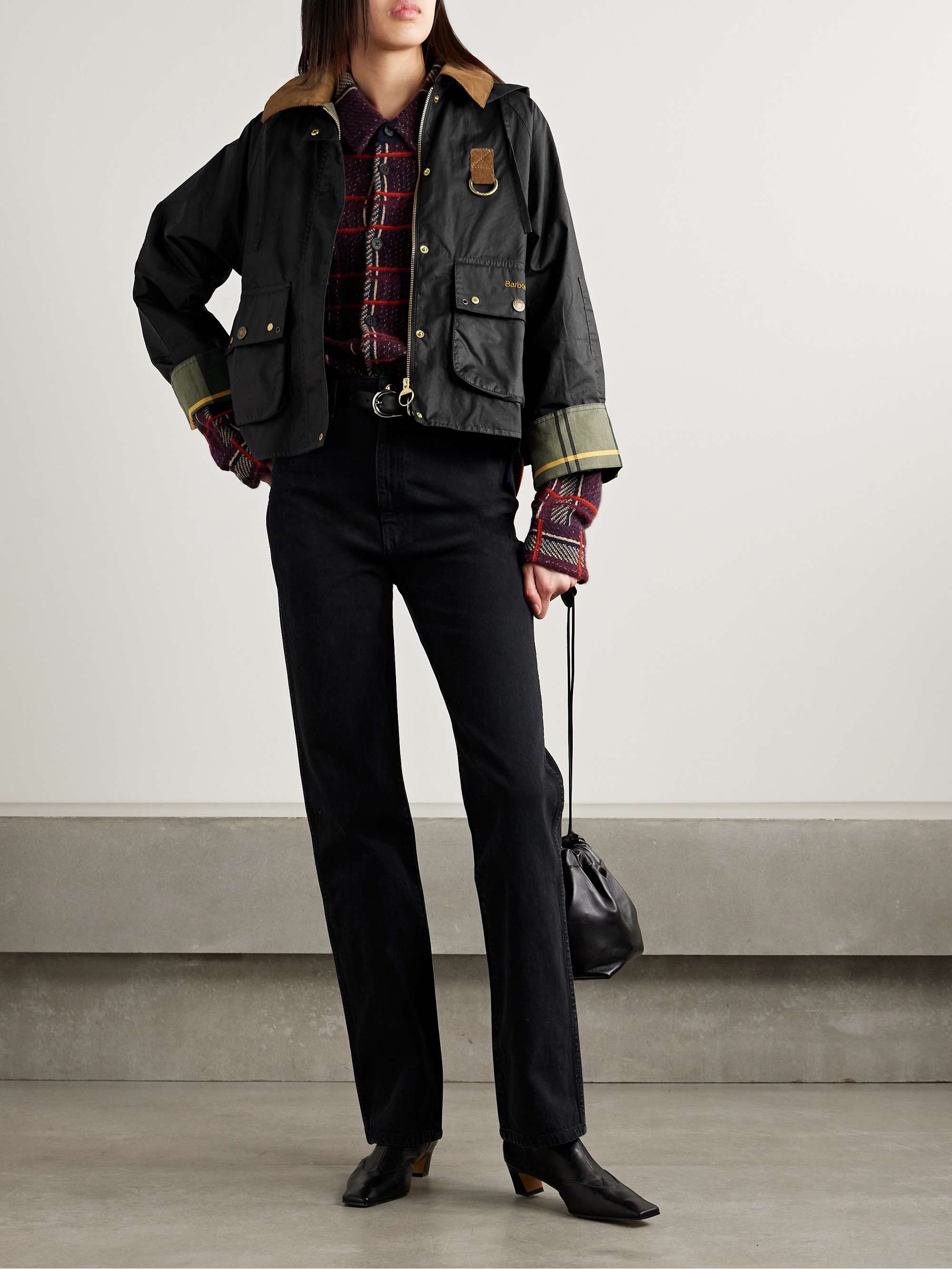 Erma hooded corduroy-trimmed waxed-cotton jacket view