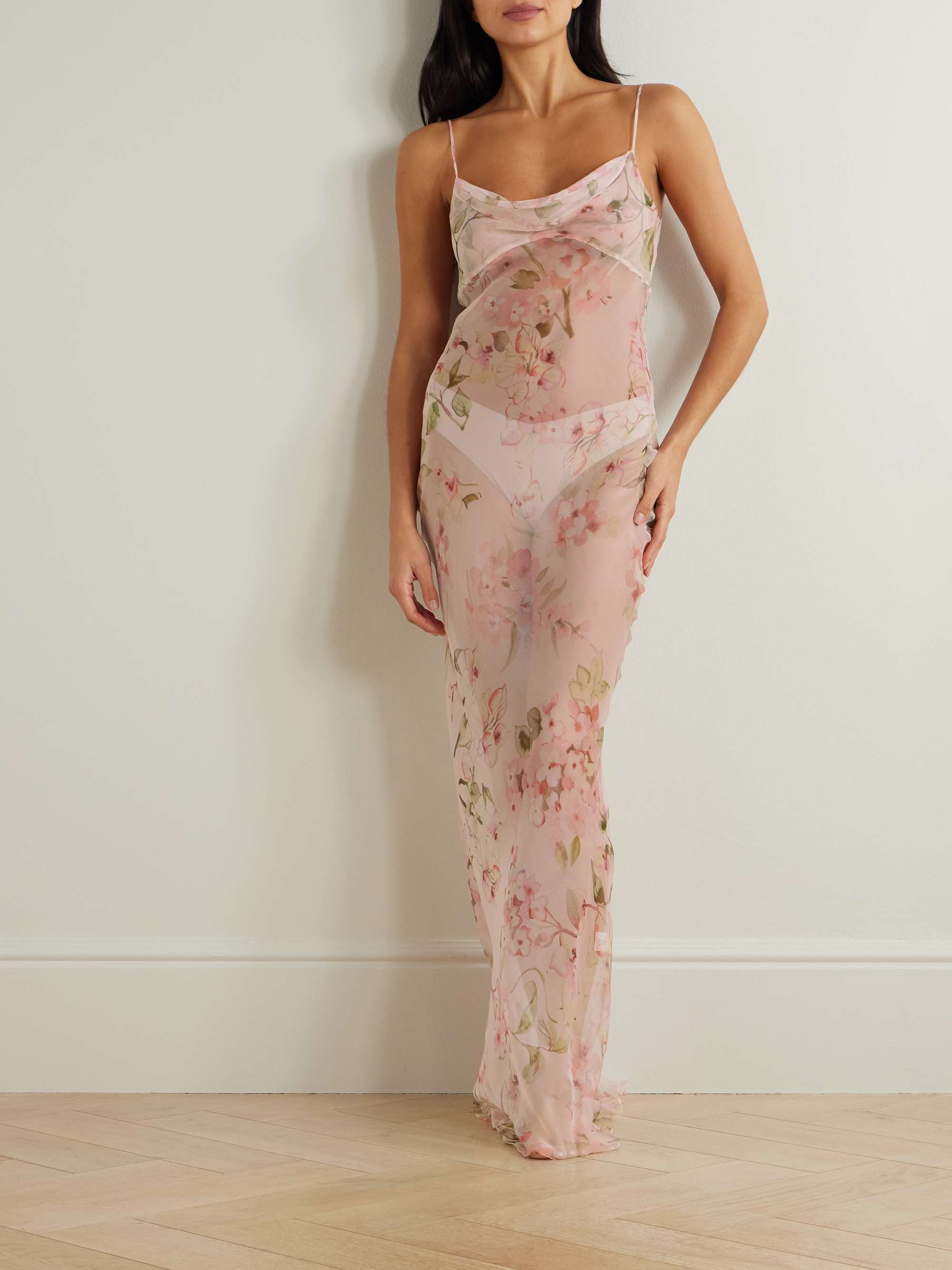 Jumeirah draped floral-print silk-georgette nightdress view