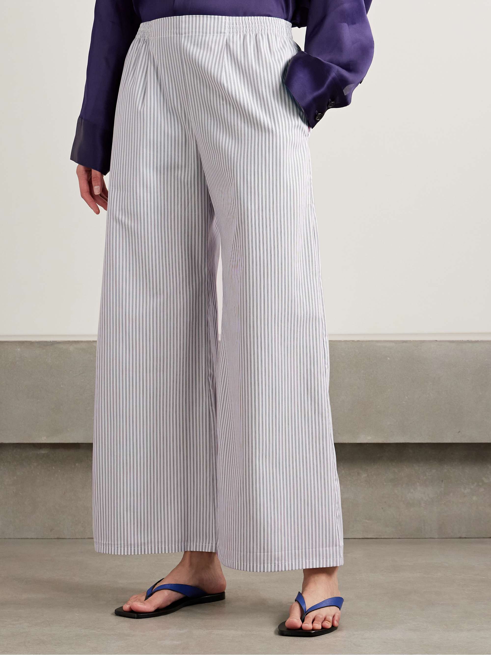 Yoshi pinstriped cotton-blend poplin wide-leg pants view
