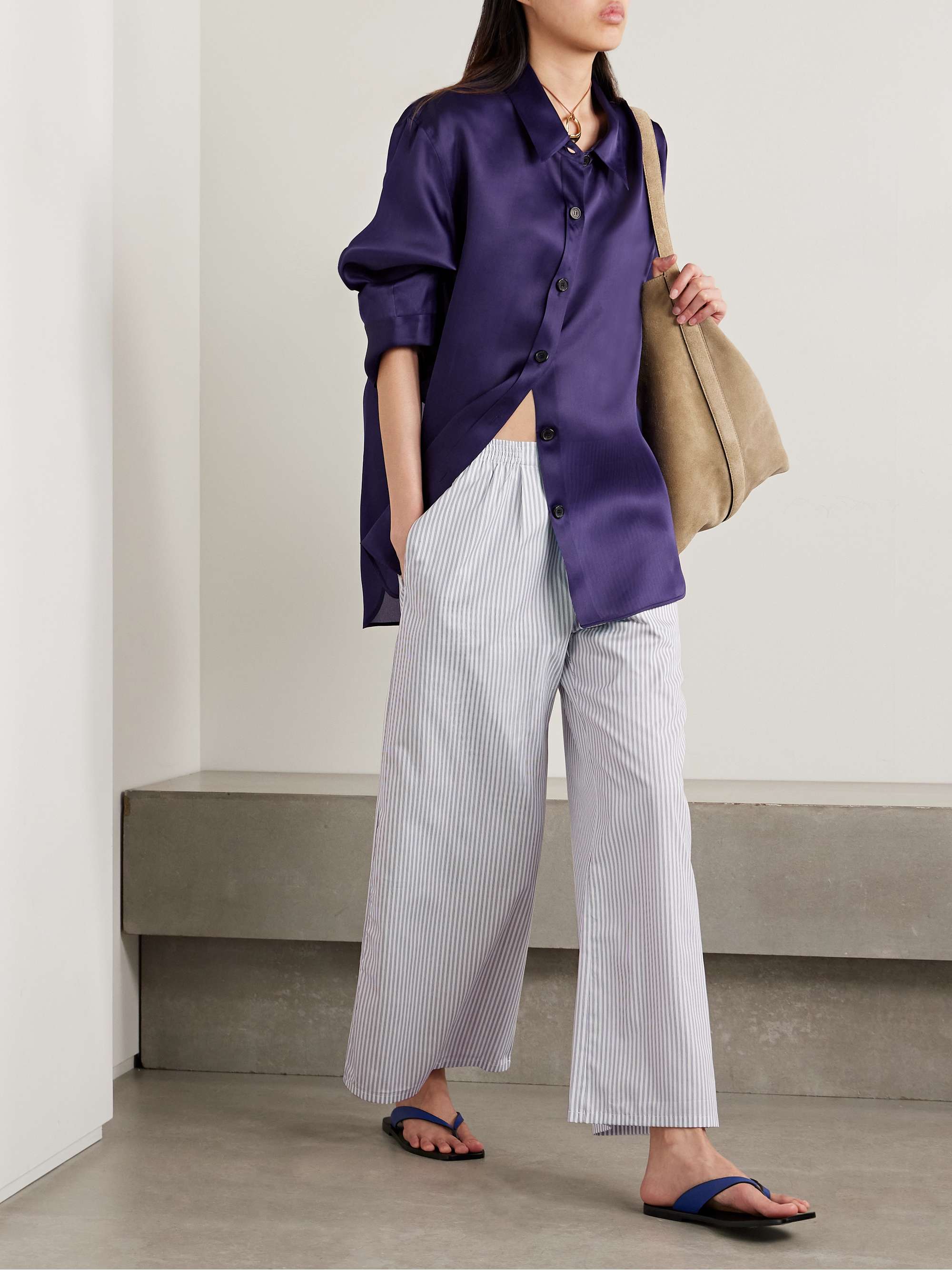 Yoshi pinstriped cotton-blend poplin wide-leg pants view