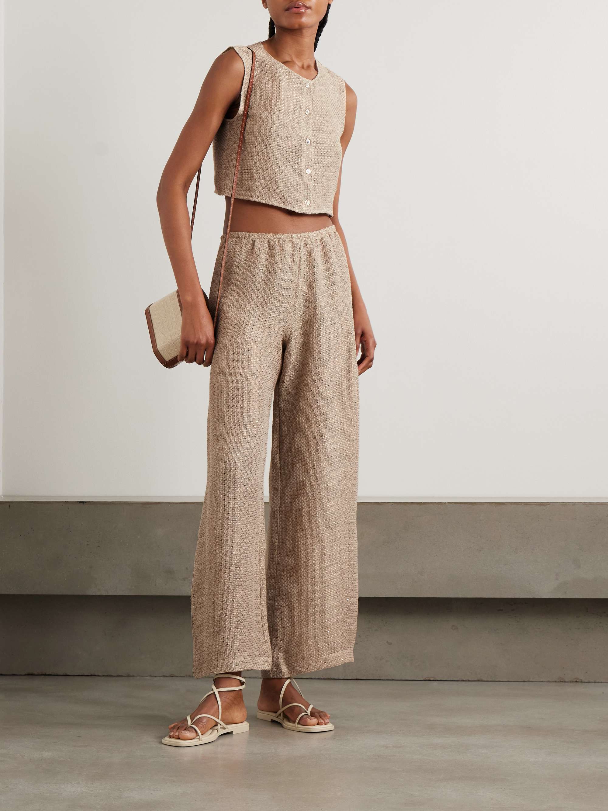 Stella sequin-embellished linen-blend gauze wide-leg pants view
