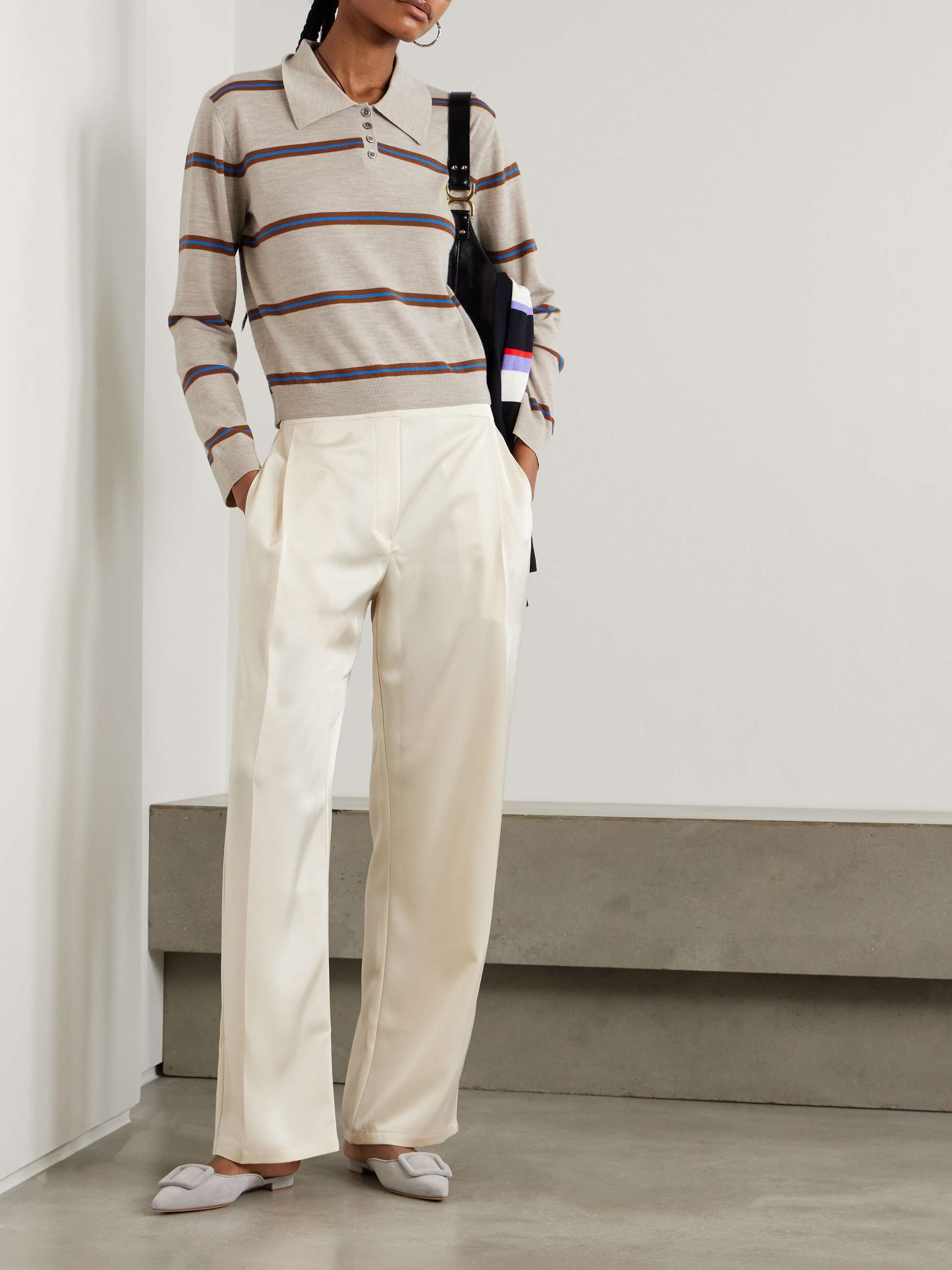 Barb pleated satin straight-leg pants view