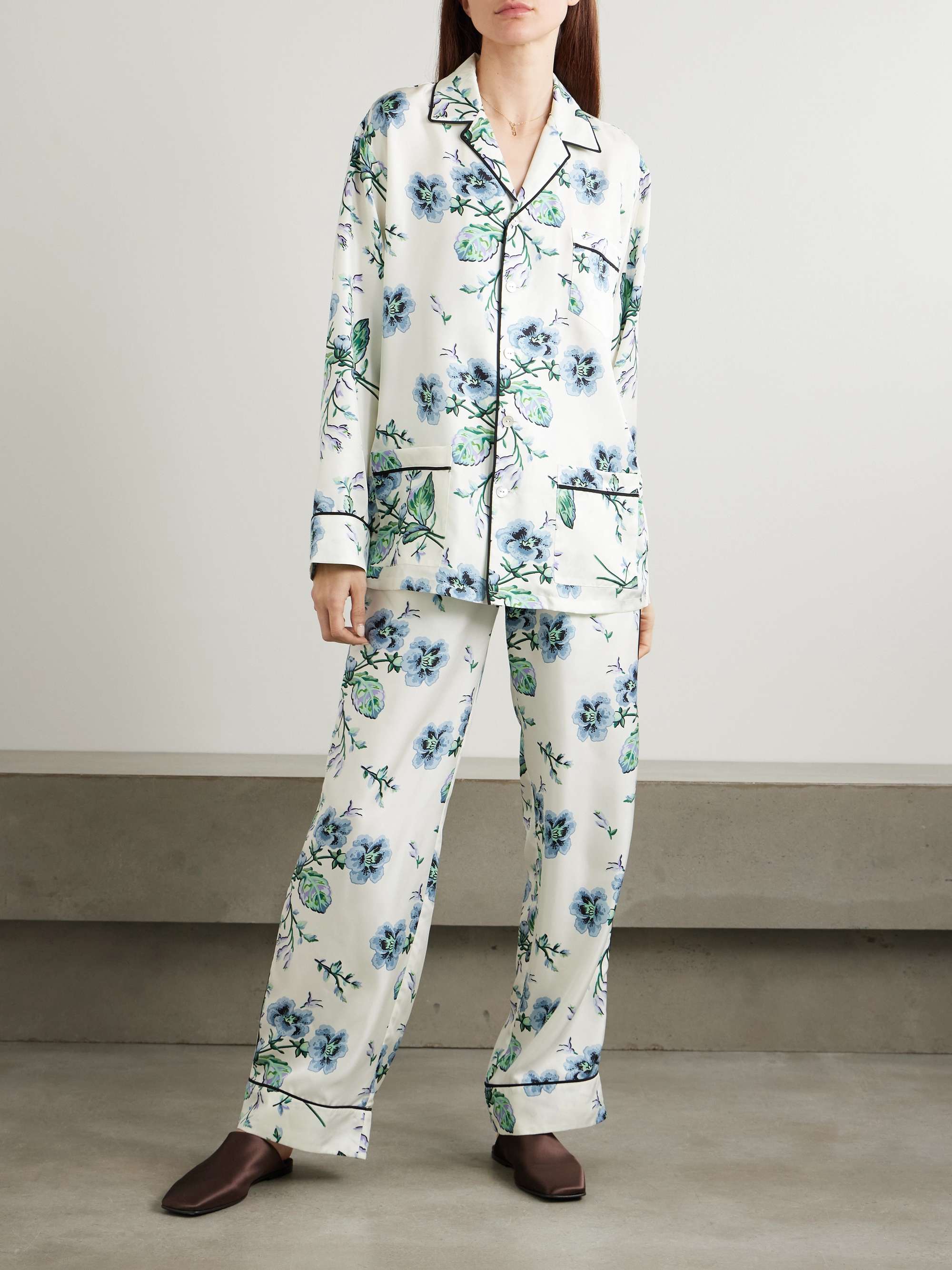 Yves floral-print silk-twill pajama set view