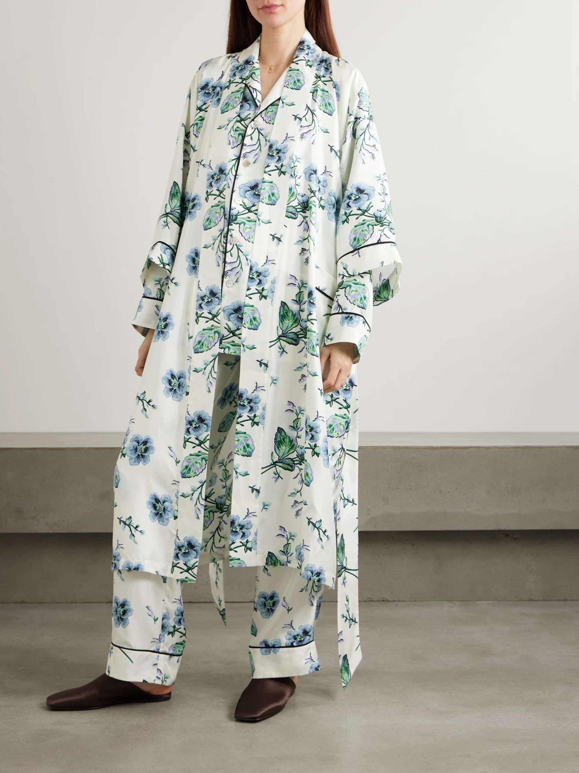 Yves floral-print silk-twill pajama set view