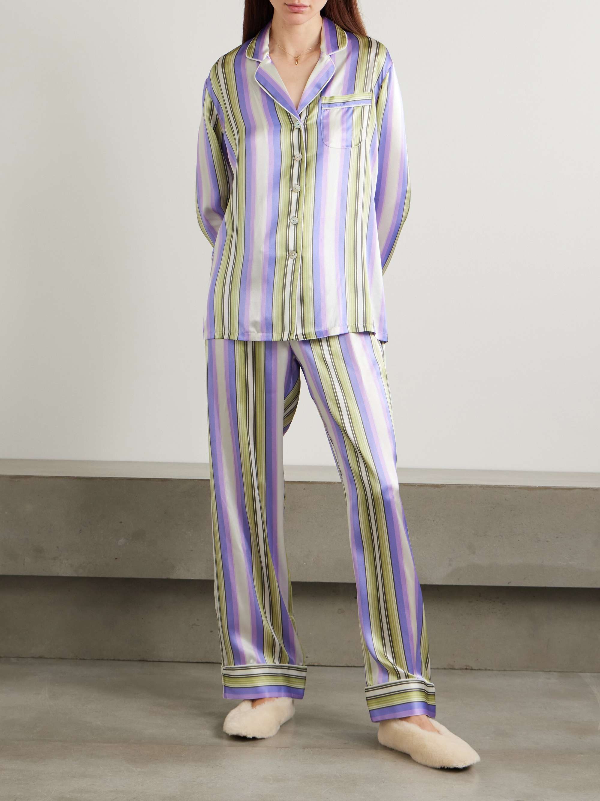 Lila striped silk-satin pajama set view