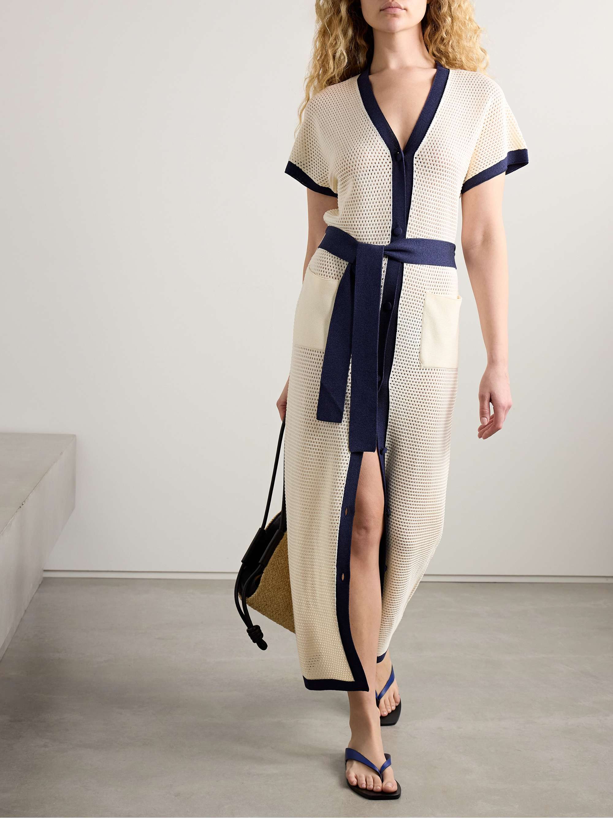 Bayadere Chavire belted two-tone open-knit cotton-blend maxi dress view