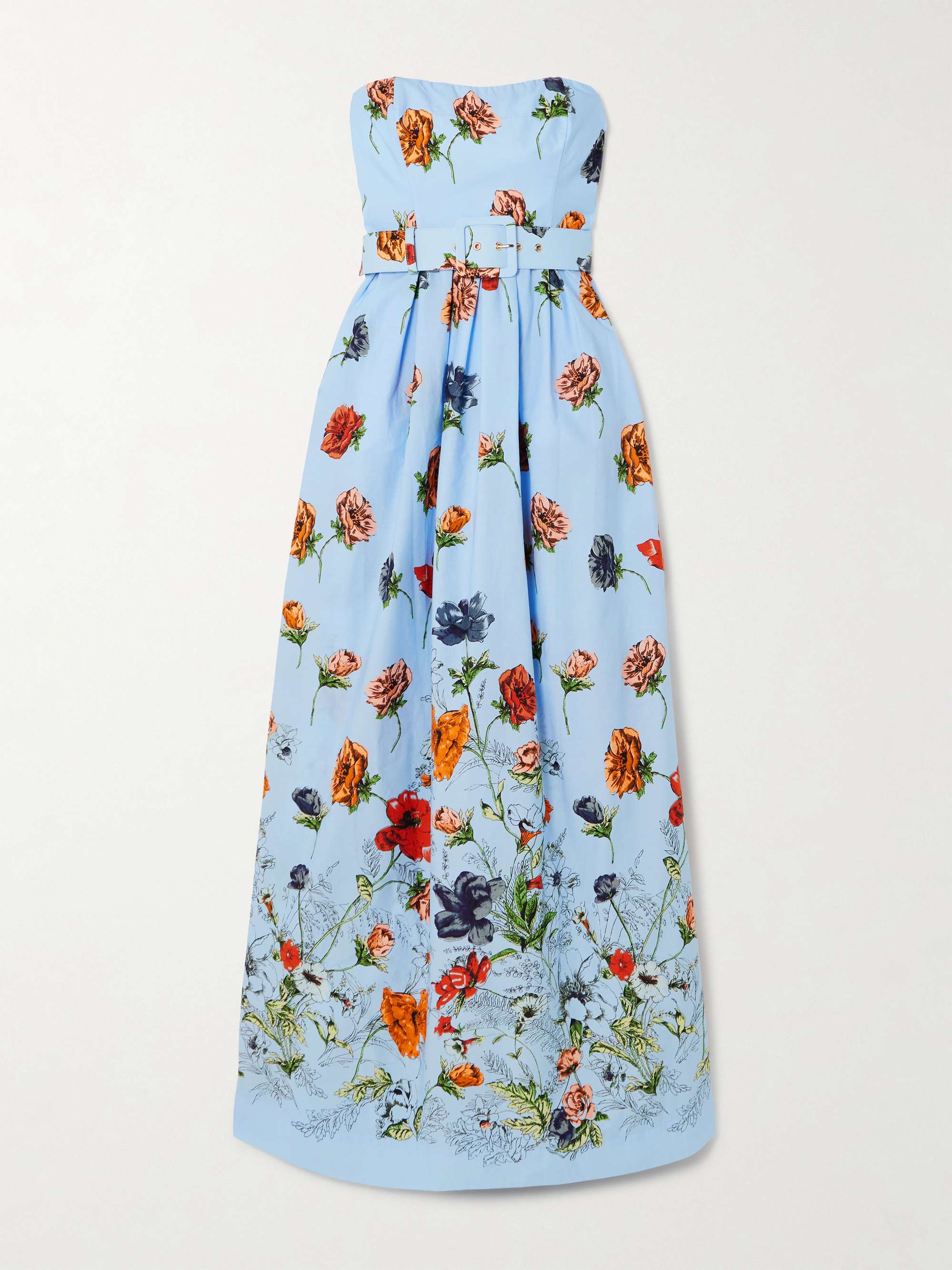 Greenfield belted strapless smocked floral-print cotton-poplin maxi dress view