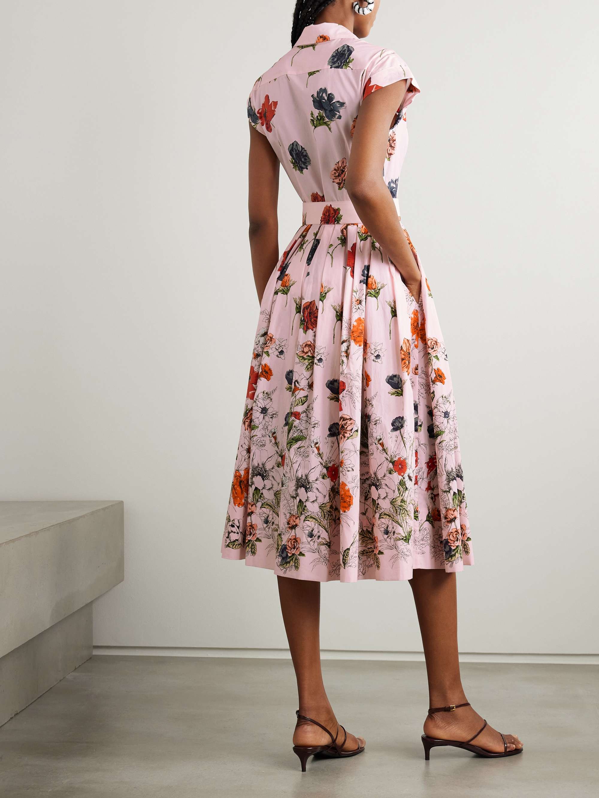 Octavia belted pleated floral-print cotton-poplin midi shirt dress view