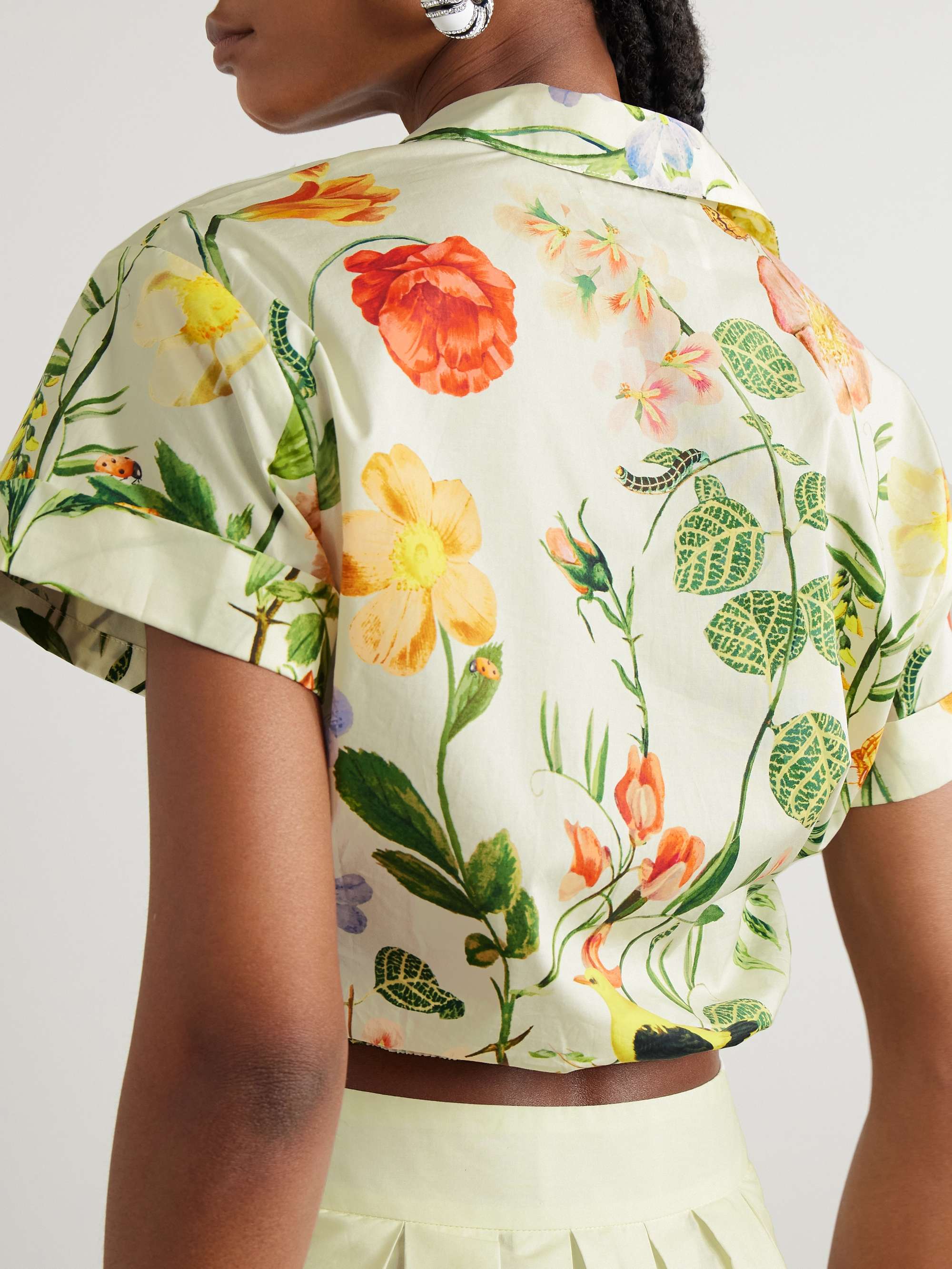 Asbury cropped tie-front floral-print cotton-poplin shirt view