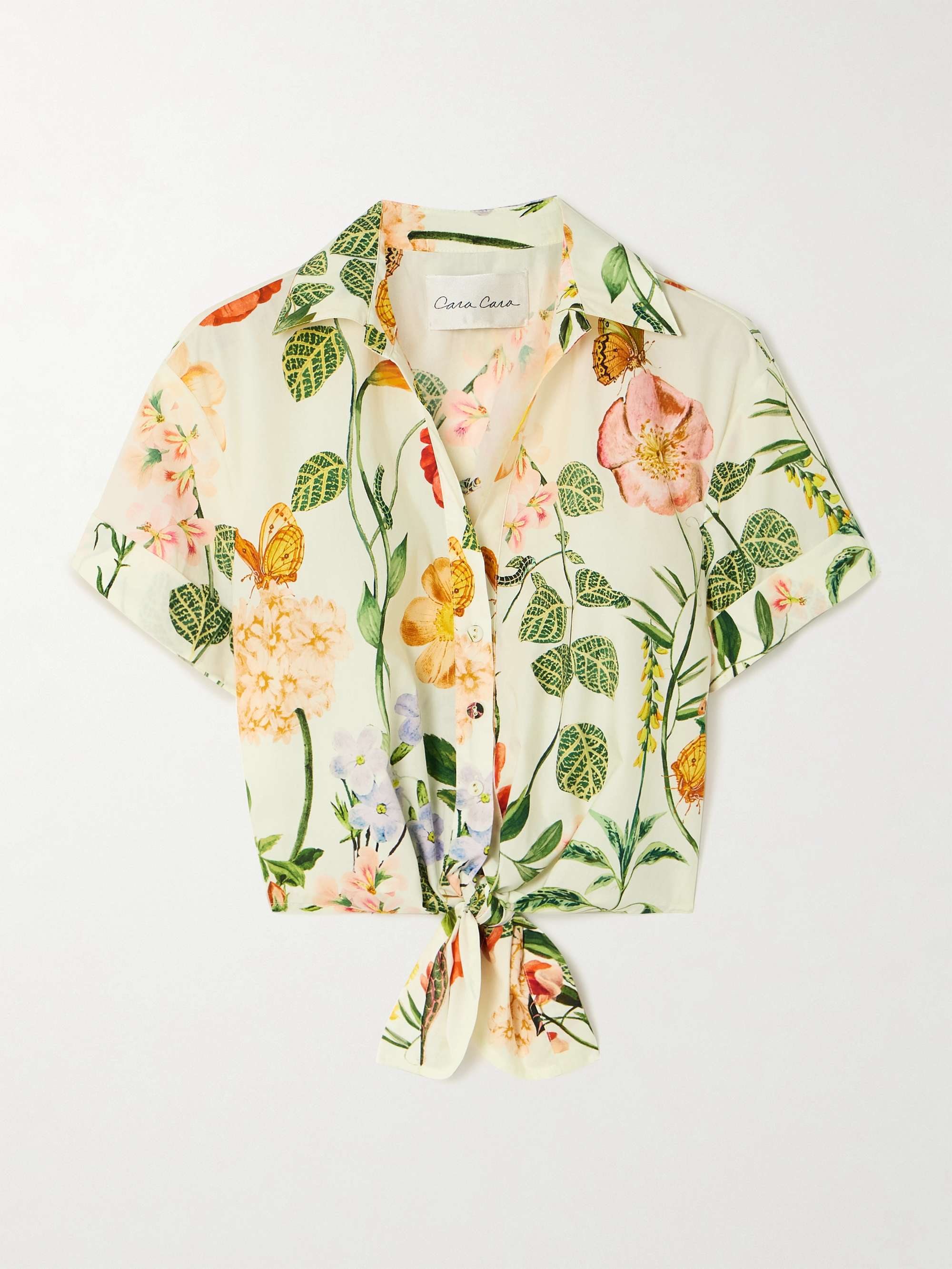 Asbury cropped tie-front floral-print cotton-poplin shirt view