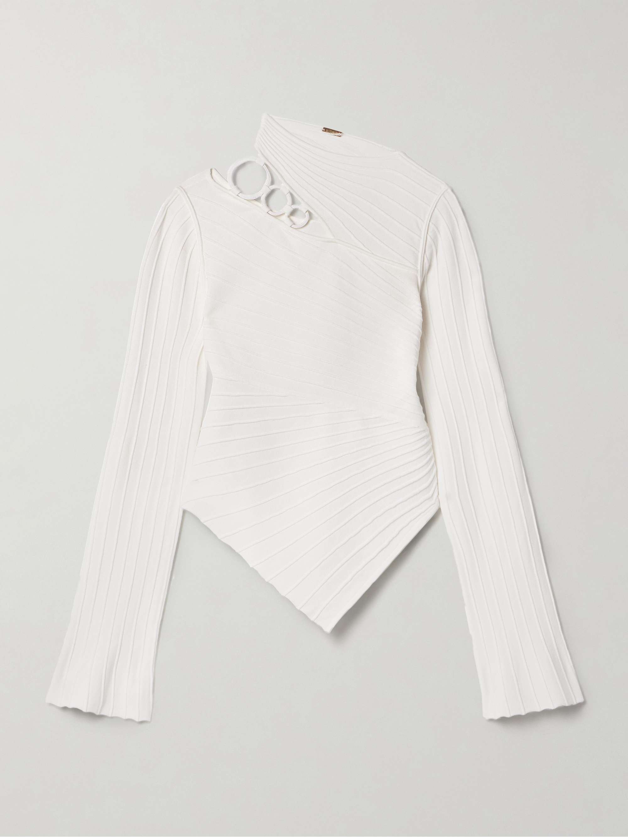 Ekko embellished cutout recycled ribbed-knit top view