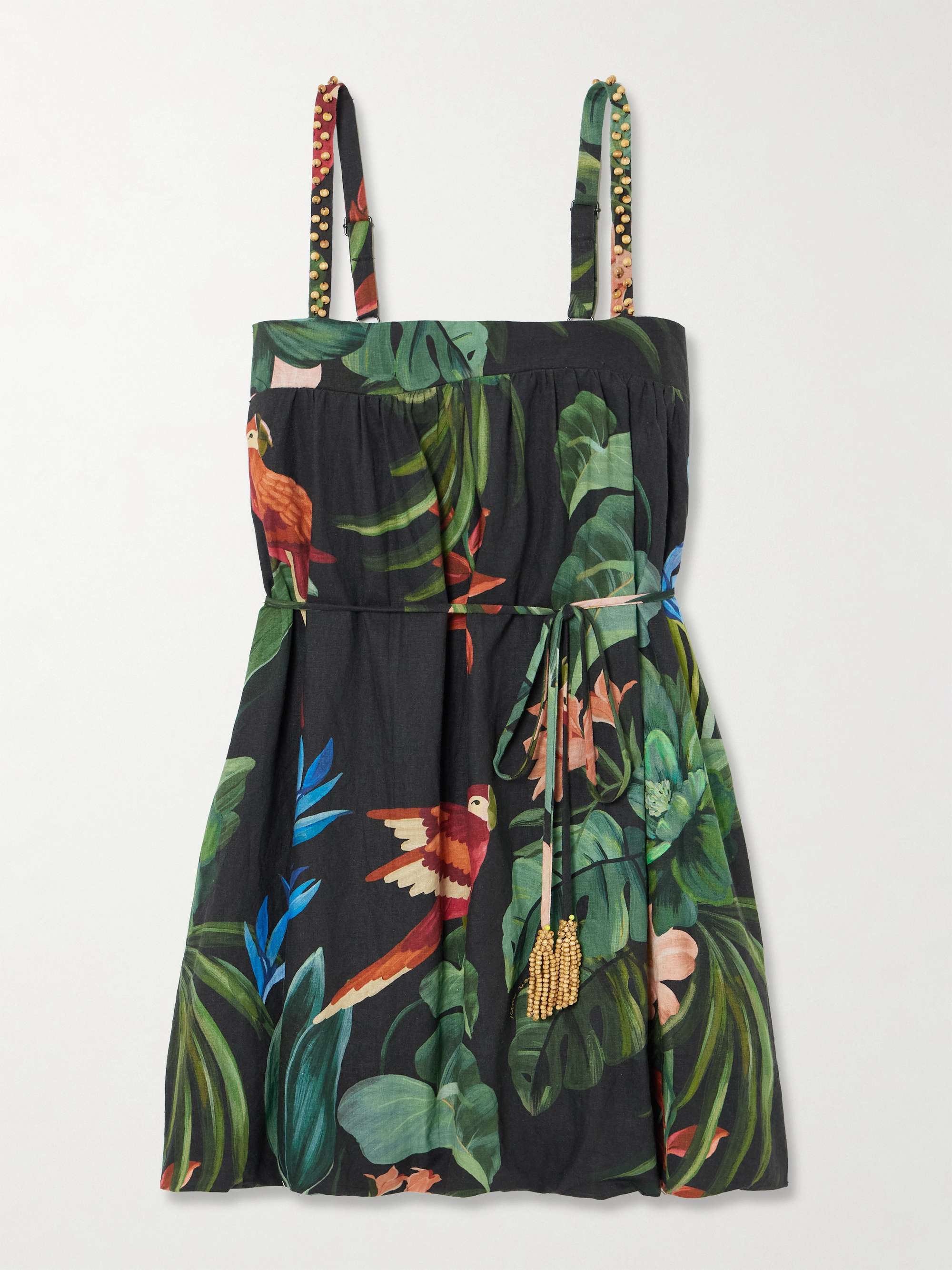 Midnight Macaw Fiesta bead-embellished floral-print linen-blend mini dress view