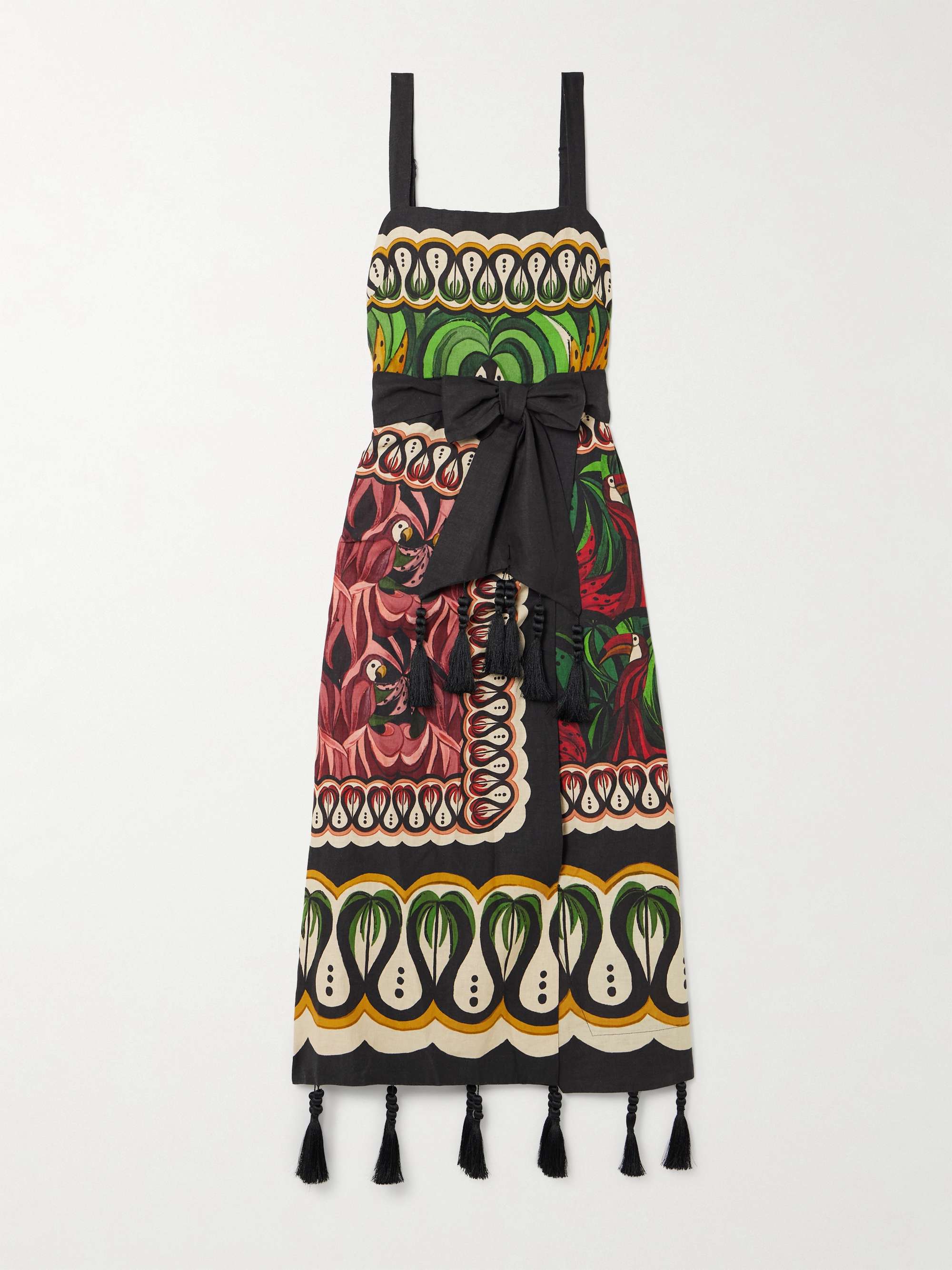 Coconut Tree Flow belted tasseled linen-blend midi dress view