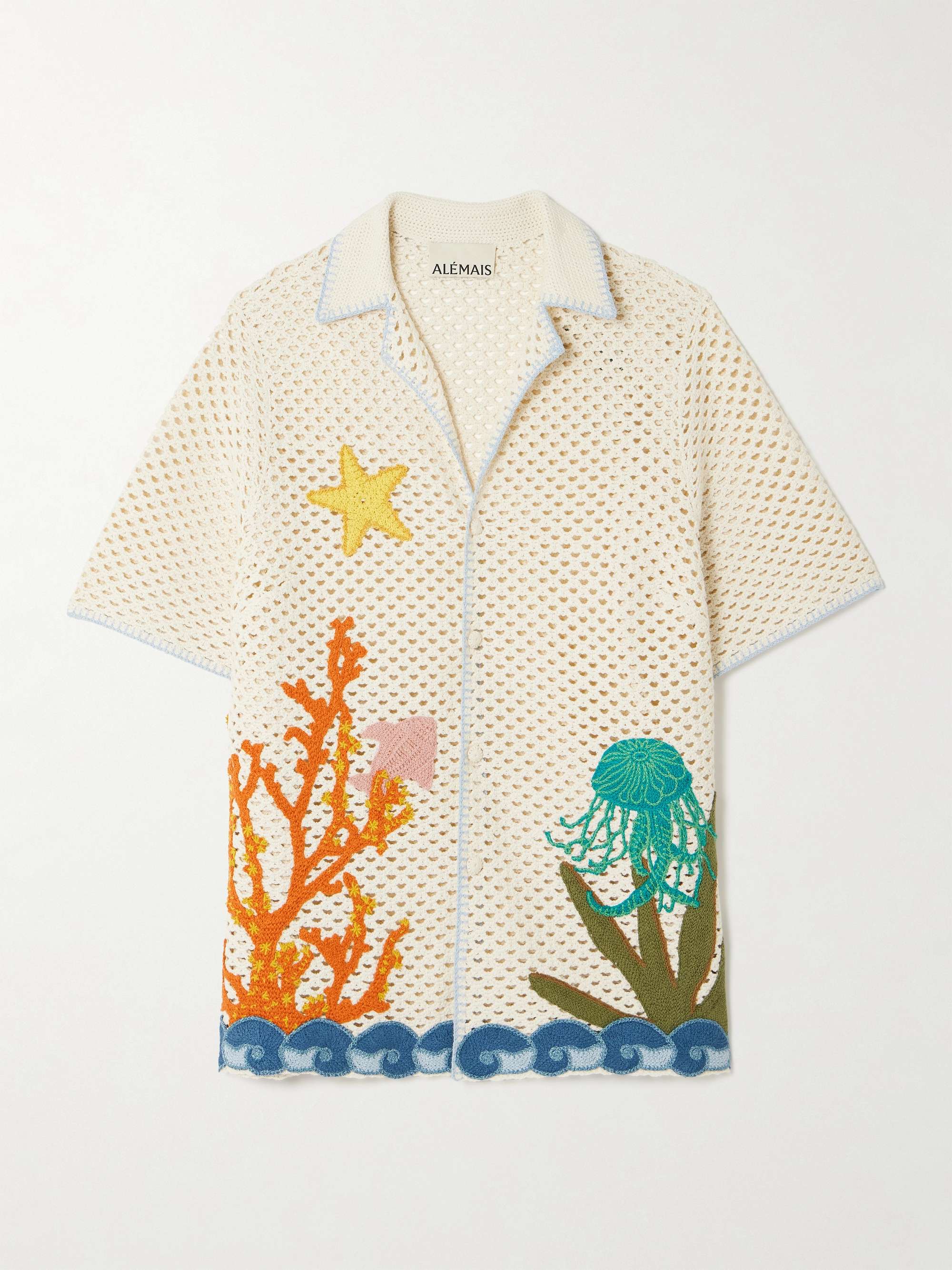 Splash embroidered crocheted cotton shirt view
