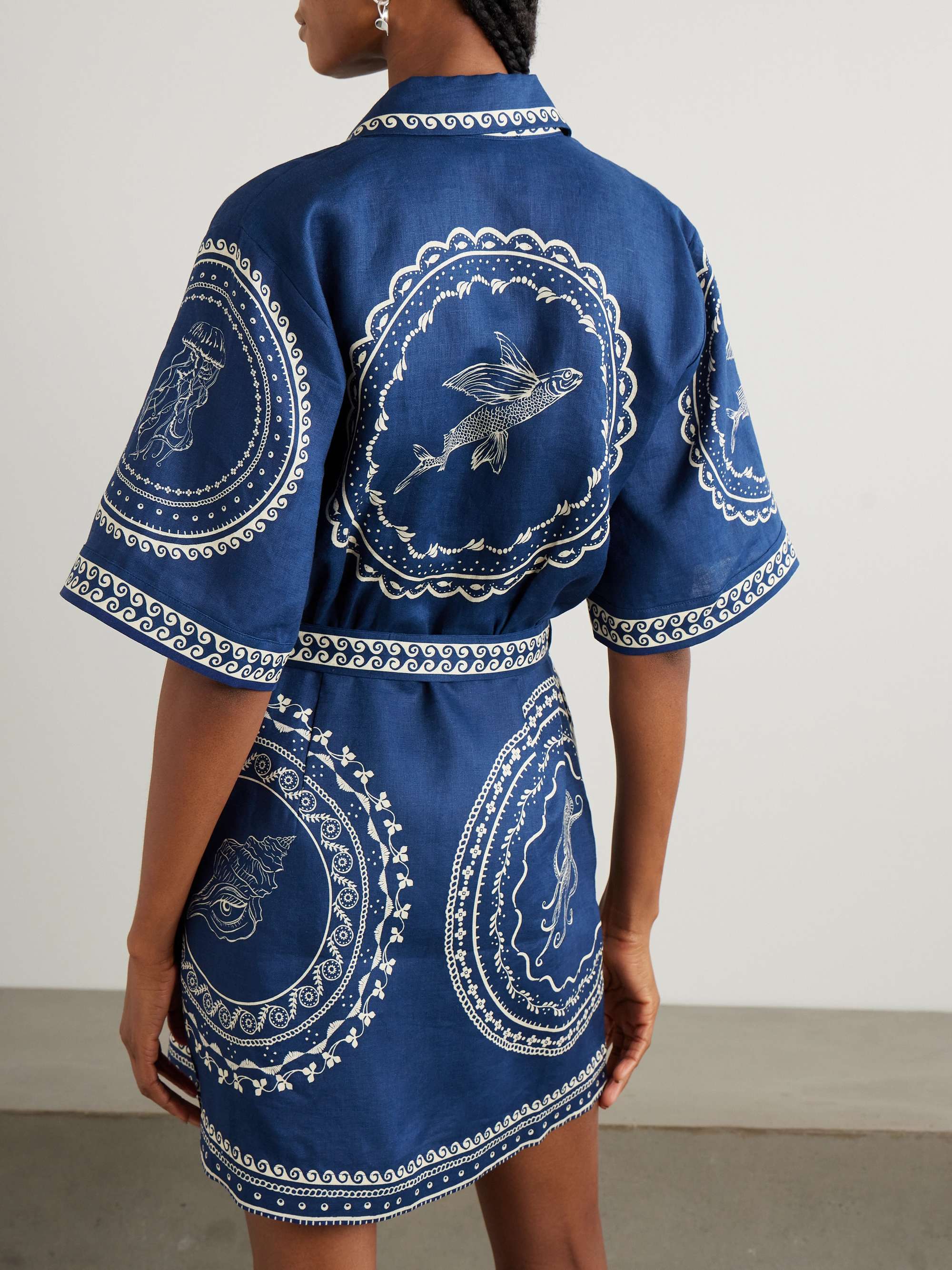 Oceane belted printed linen mini shirt dress view
