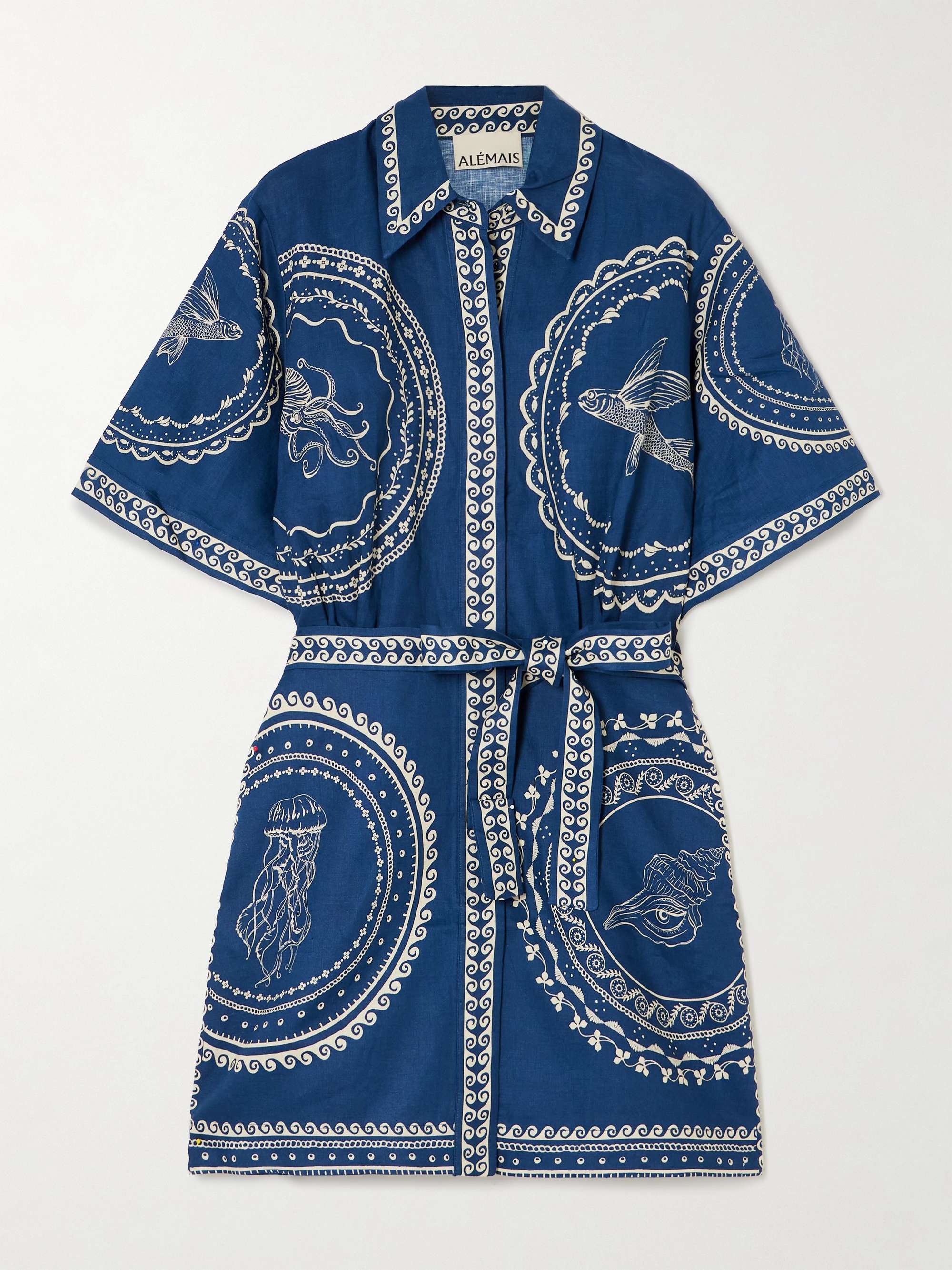 Oceane belted printed linen mini shirt dress view