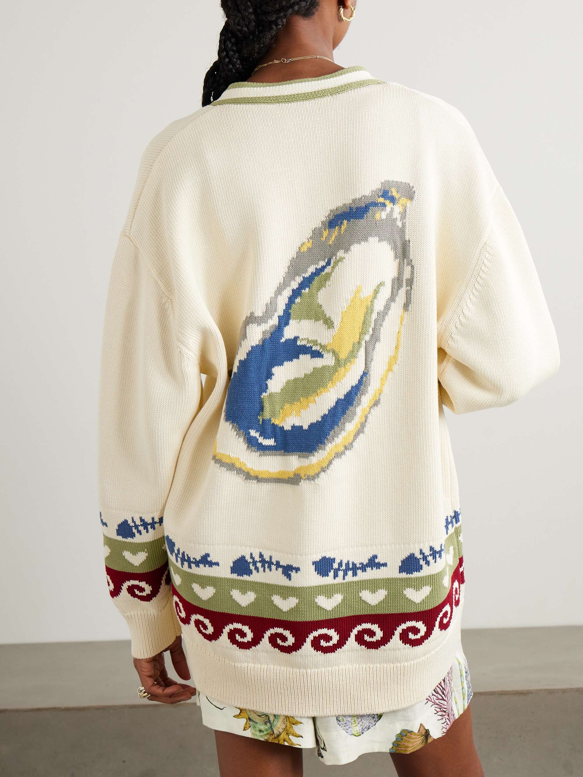 Bath House oversized jacquard-knit organic cotton cardigan view