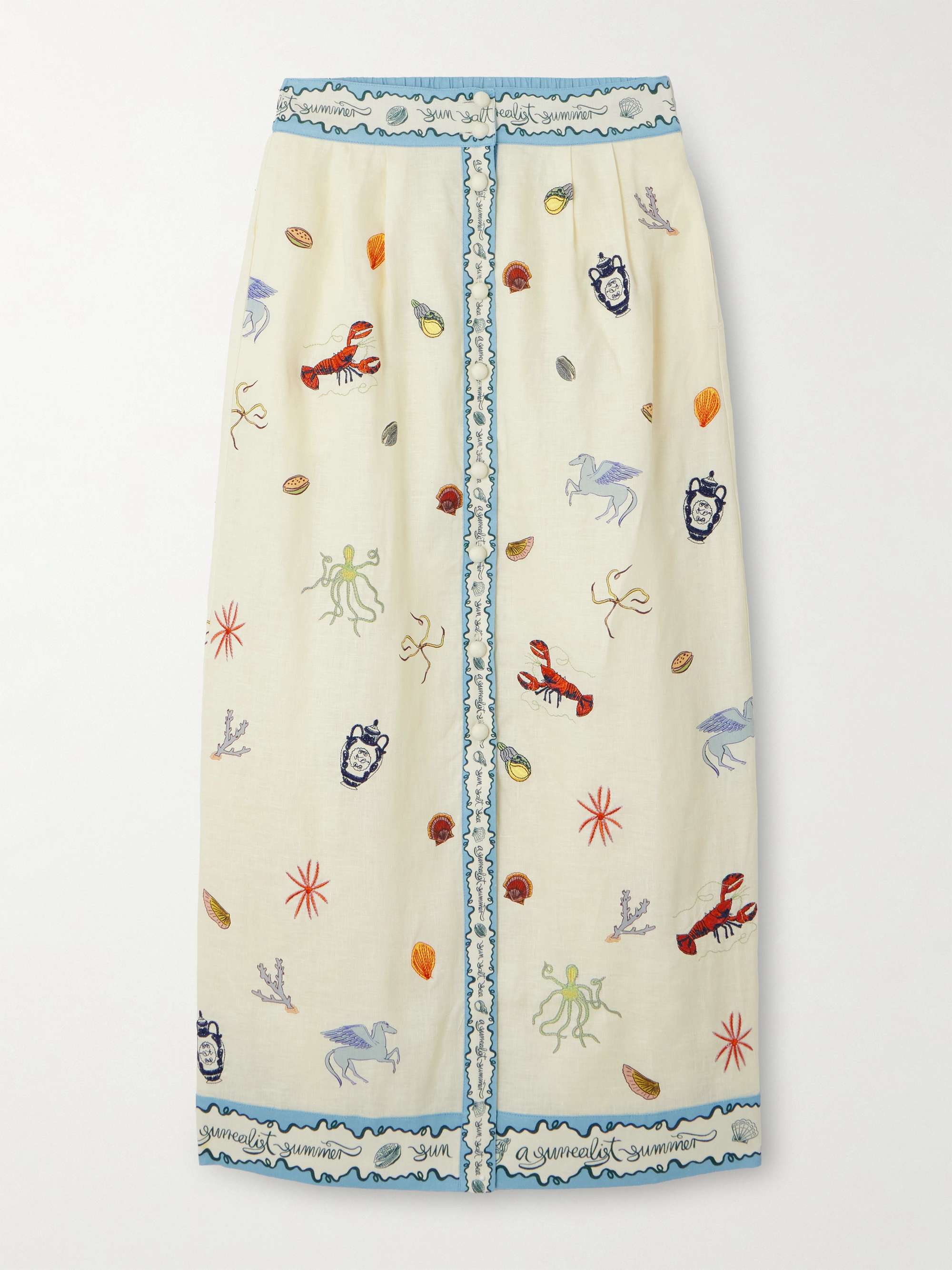Sandy embroidered printed linen midi skirt view