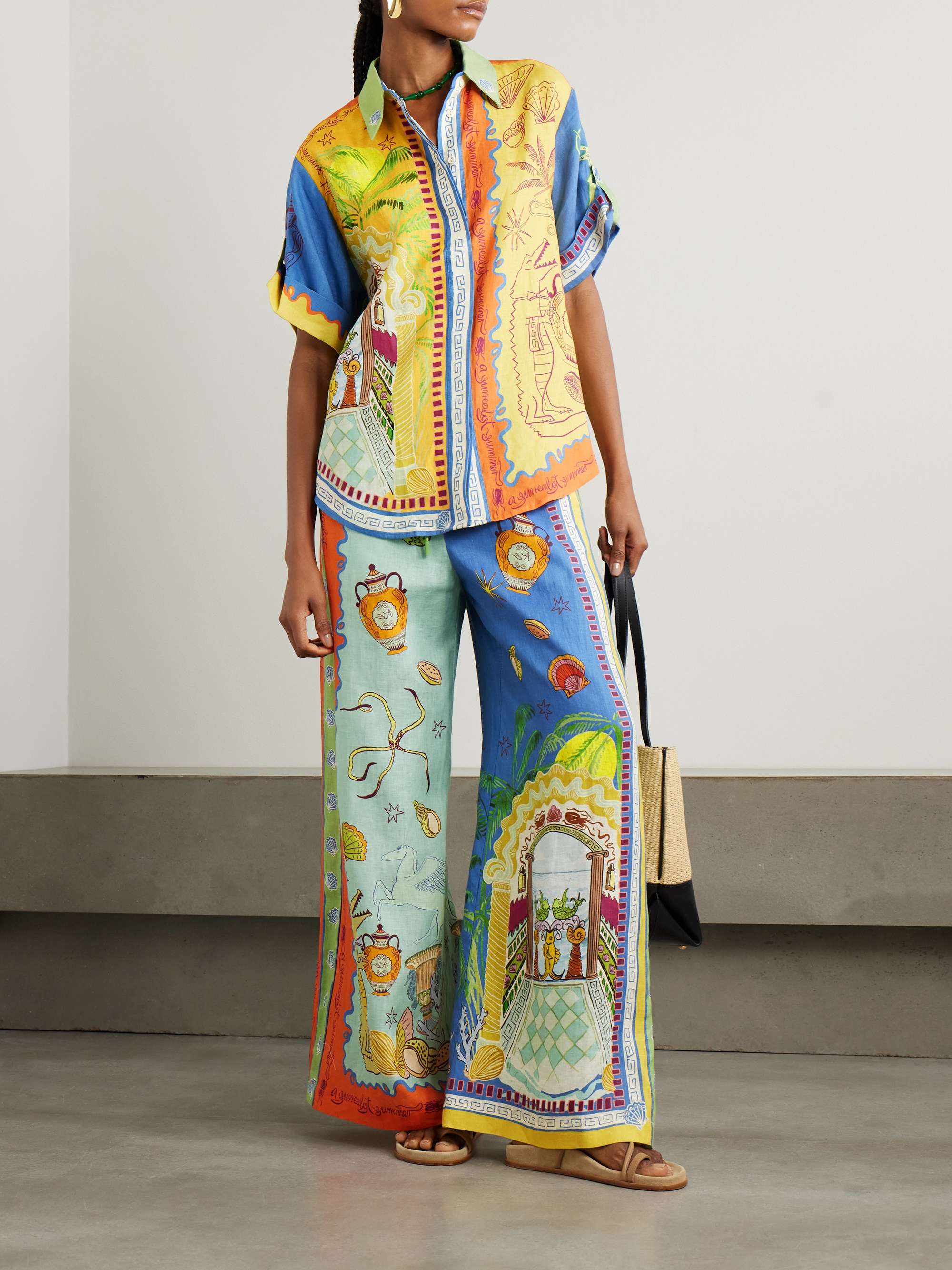 + Sam Pauletto Surrealist Summer printed linen wide-leg pants view