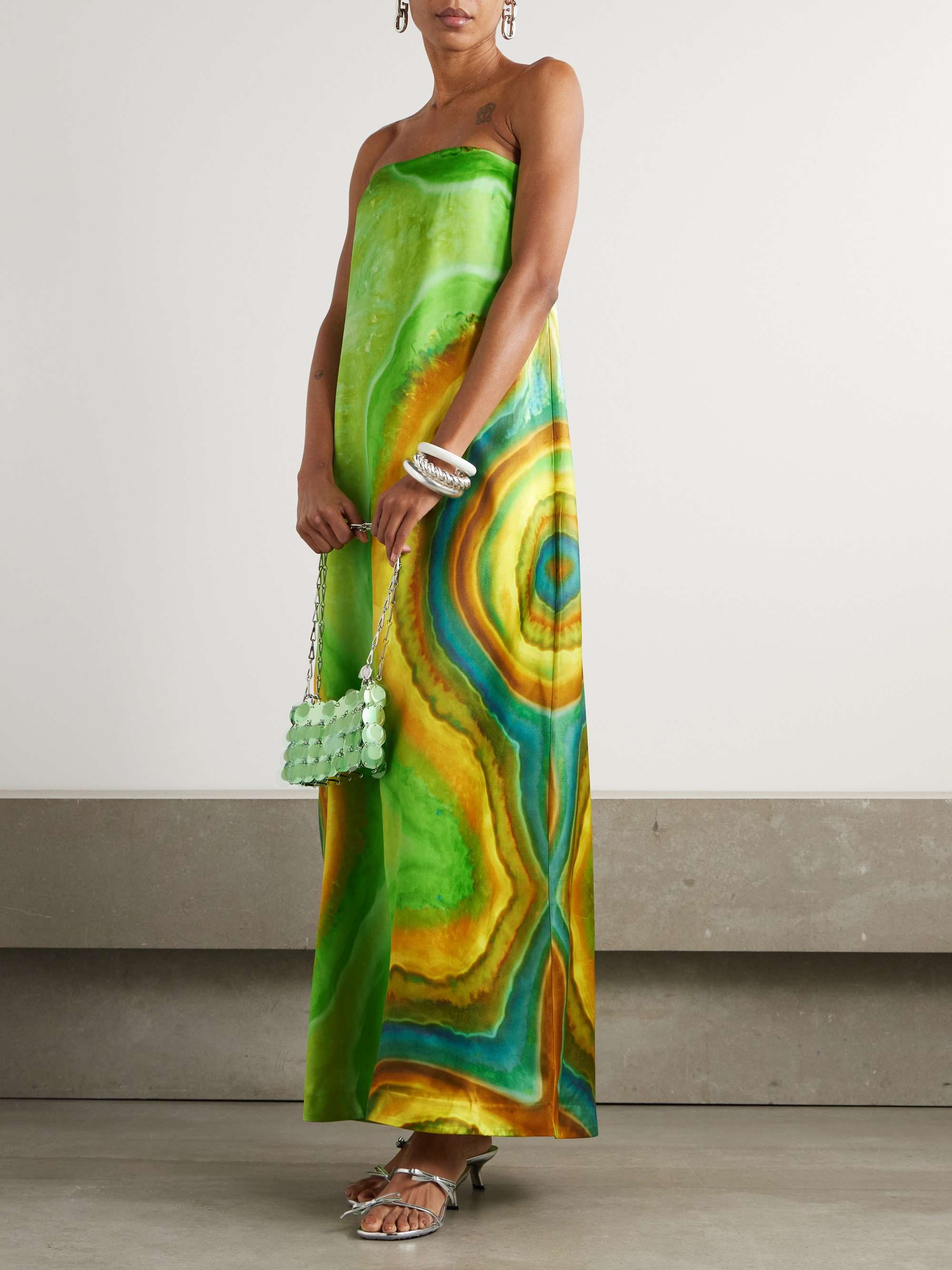 Iris strapless printed satin maxi dress view