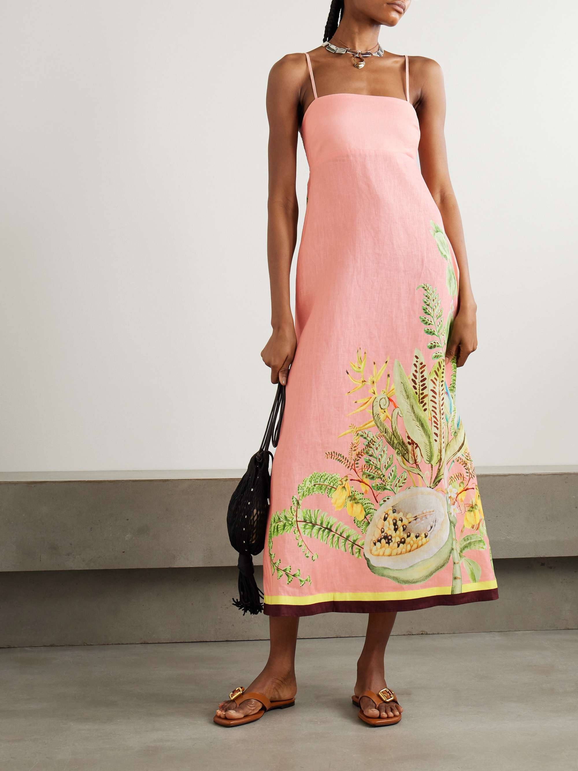 Papaya smocked printed linen midi dress view