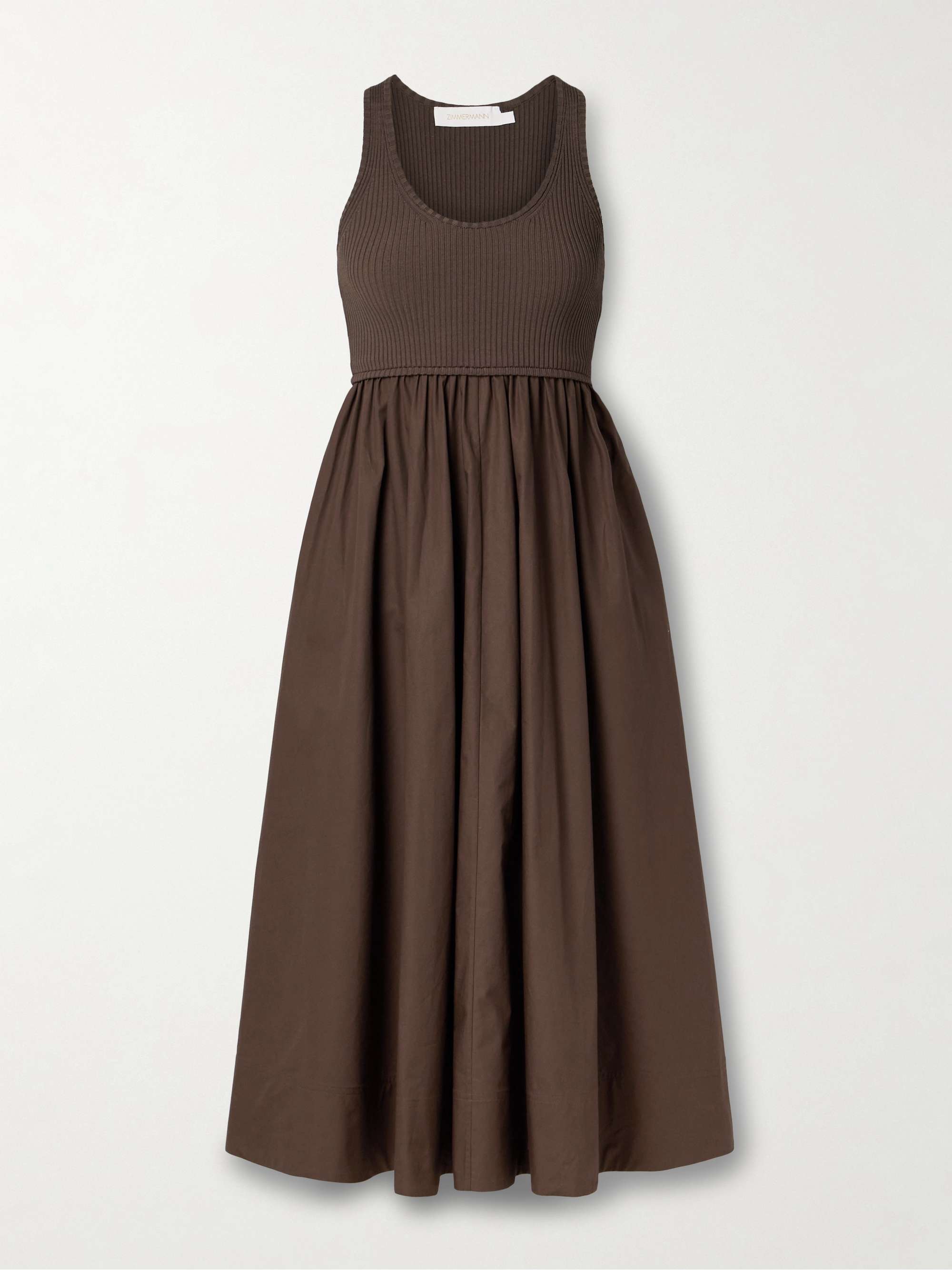 Ribbed-knit and cotton-poplin midi dress view