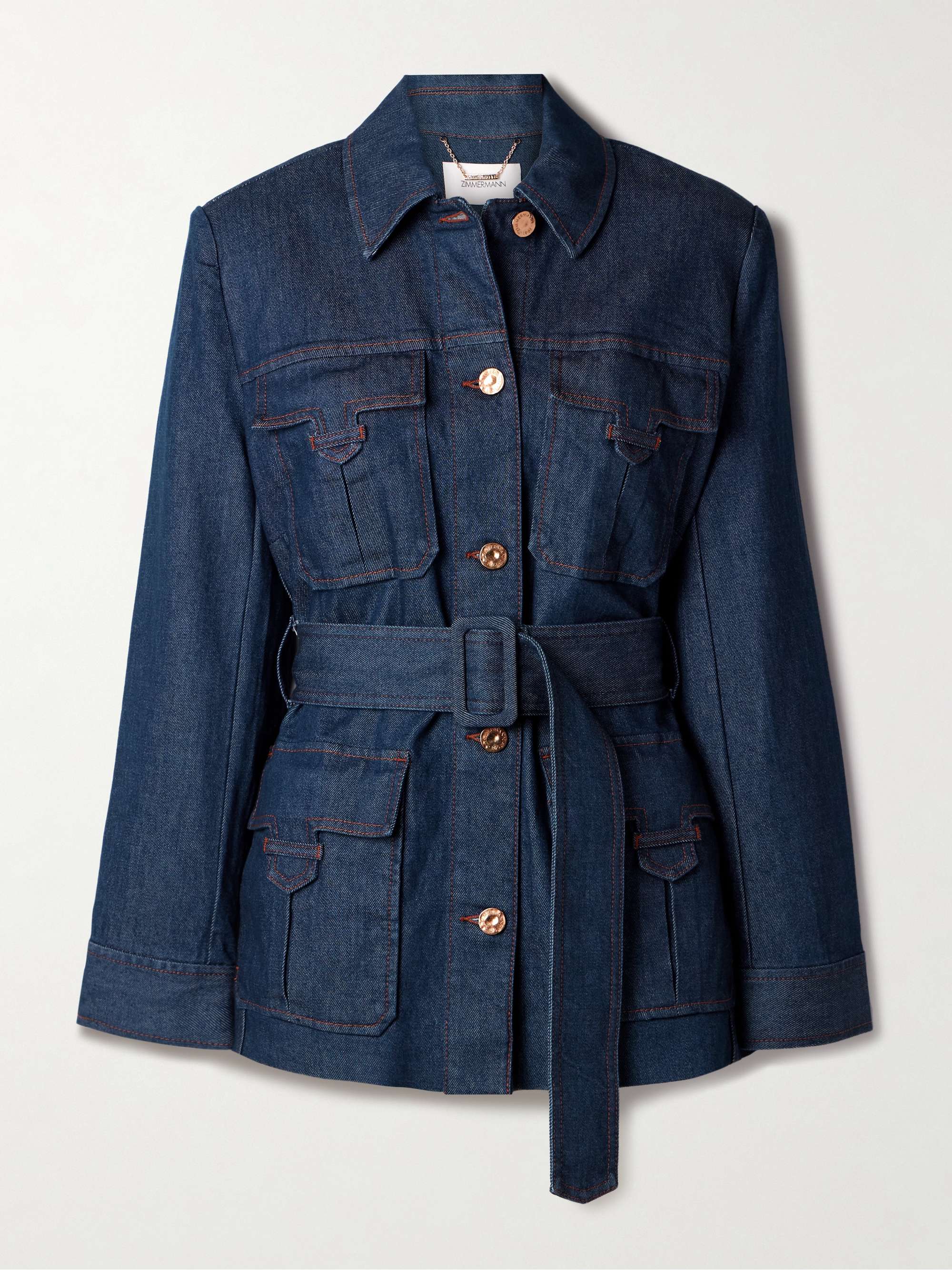 Illuminate belted denim jacket view
