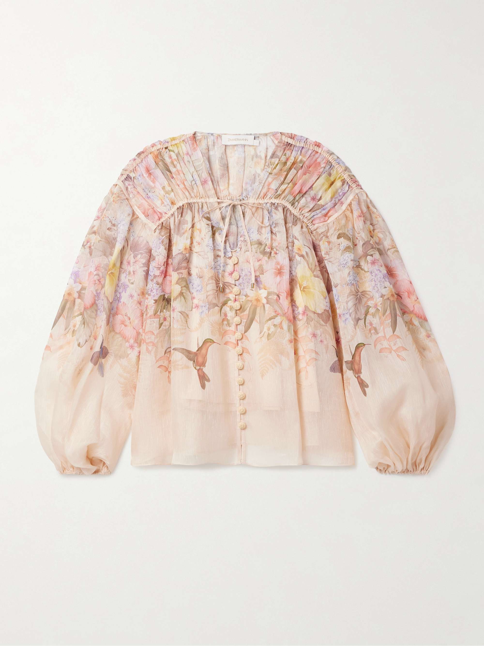 Illuminate pleated floral-print linen and silk-blend blouse view