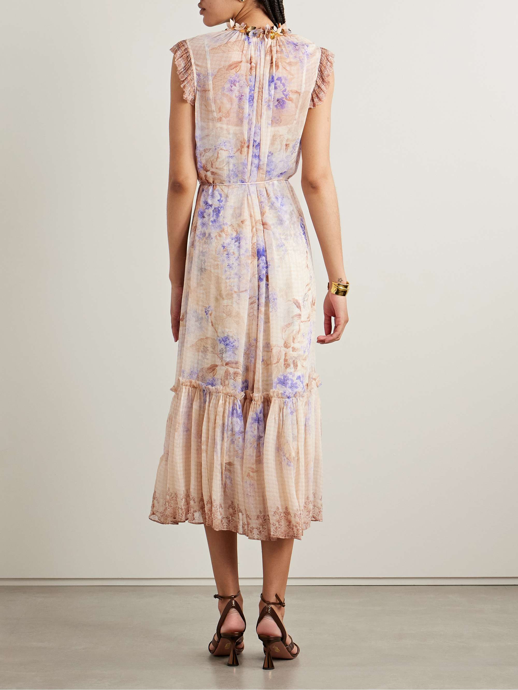 Dawning appliquéd floral-print crepon midi dress view