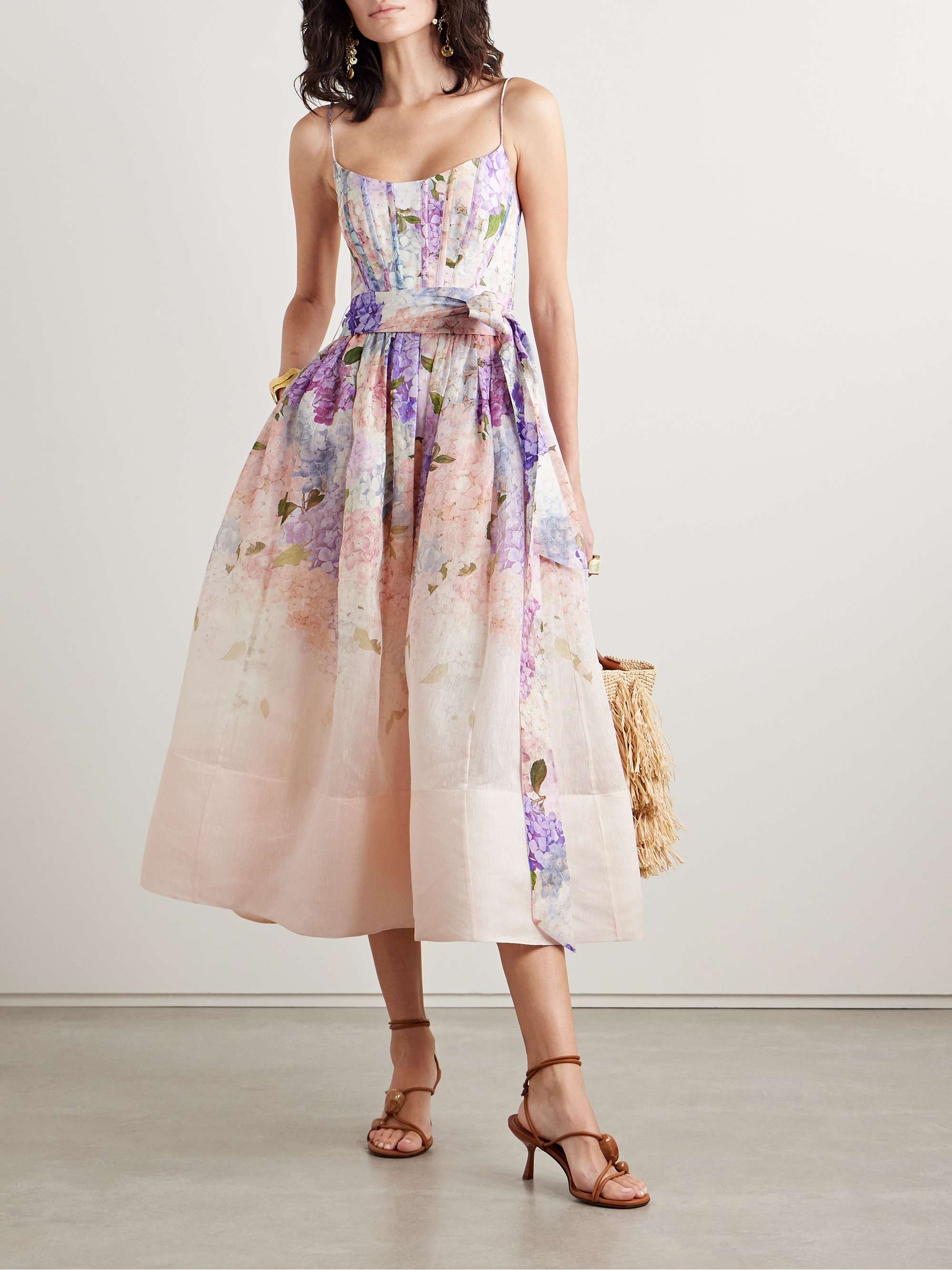 Dawning belted floral-print linen and silk-blend midi dress view