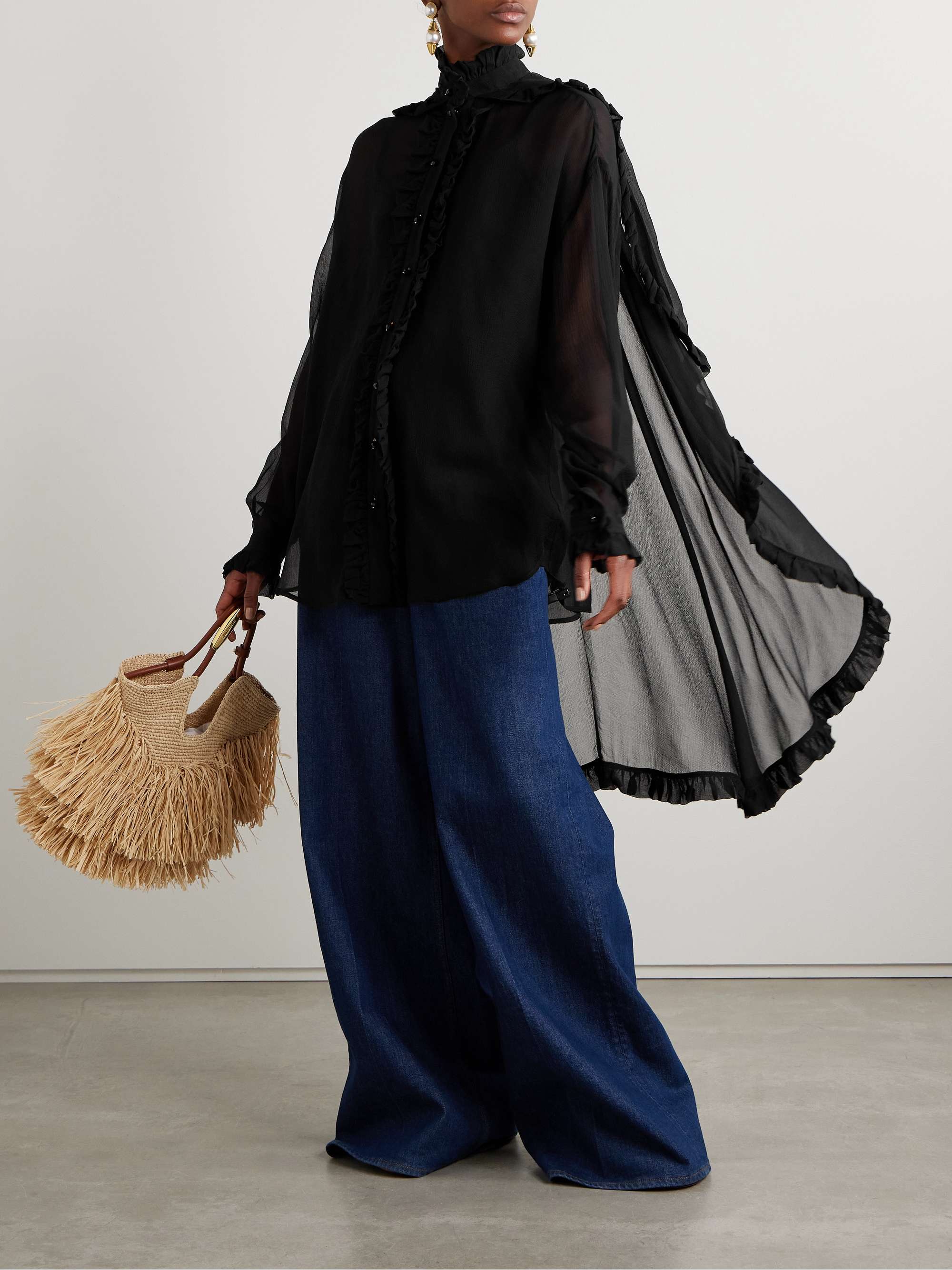 Illuminate cape-effect ruffled crepon shirt view