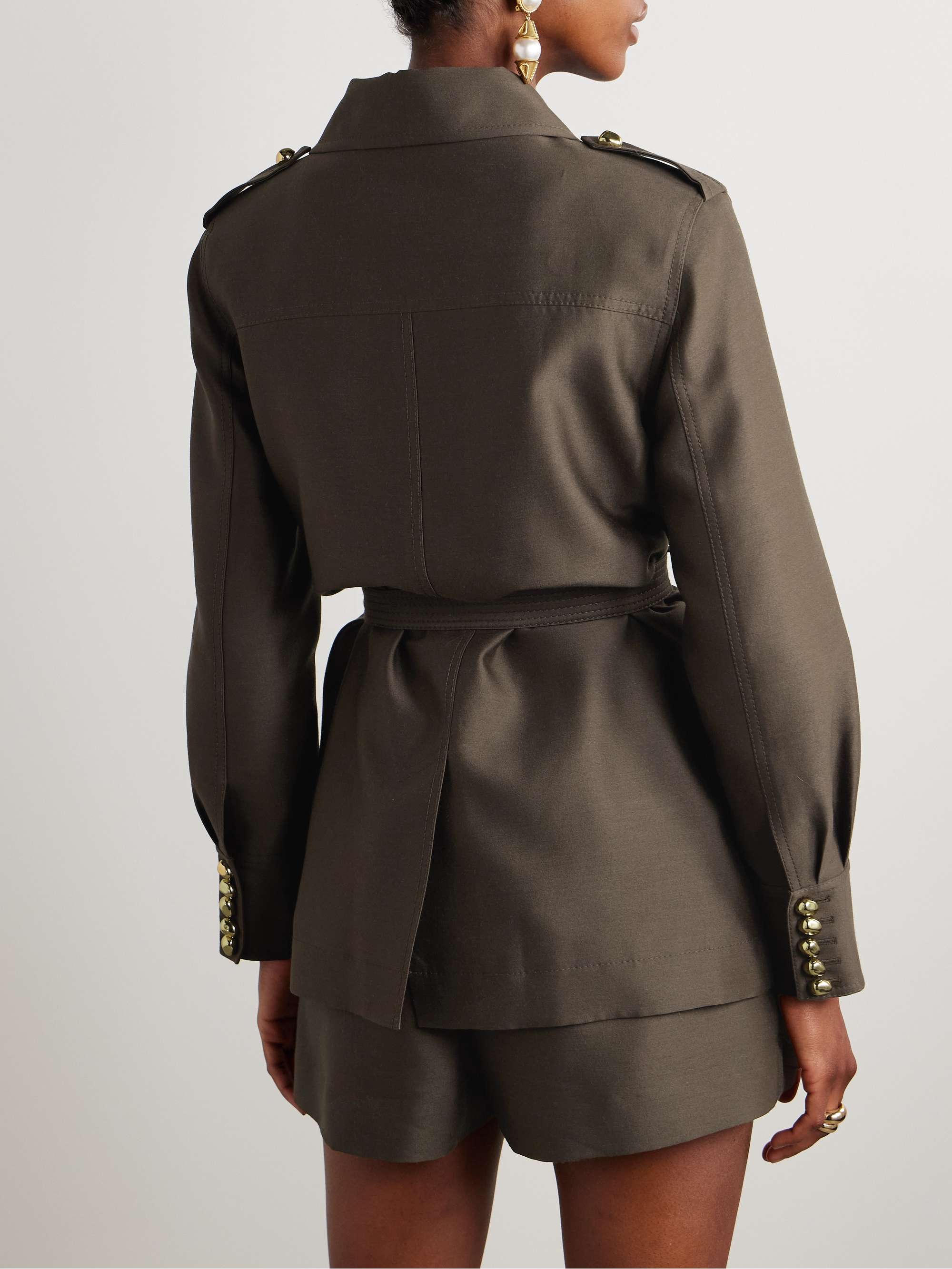Illuminate belted wool and silk-blend jacket view