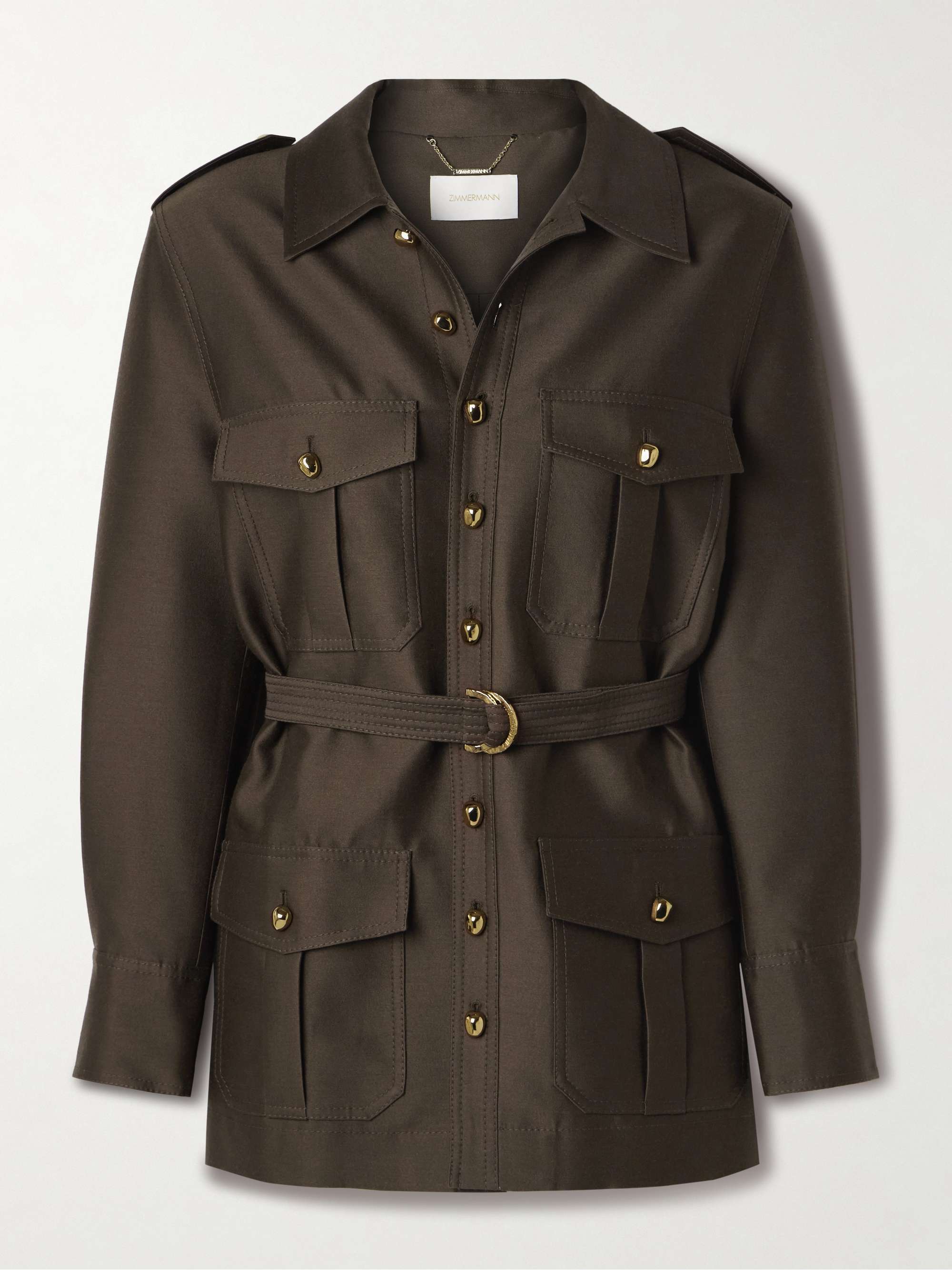 Illuminate belted wool and silk-blend jacket view