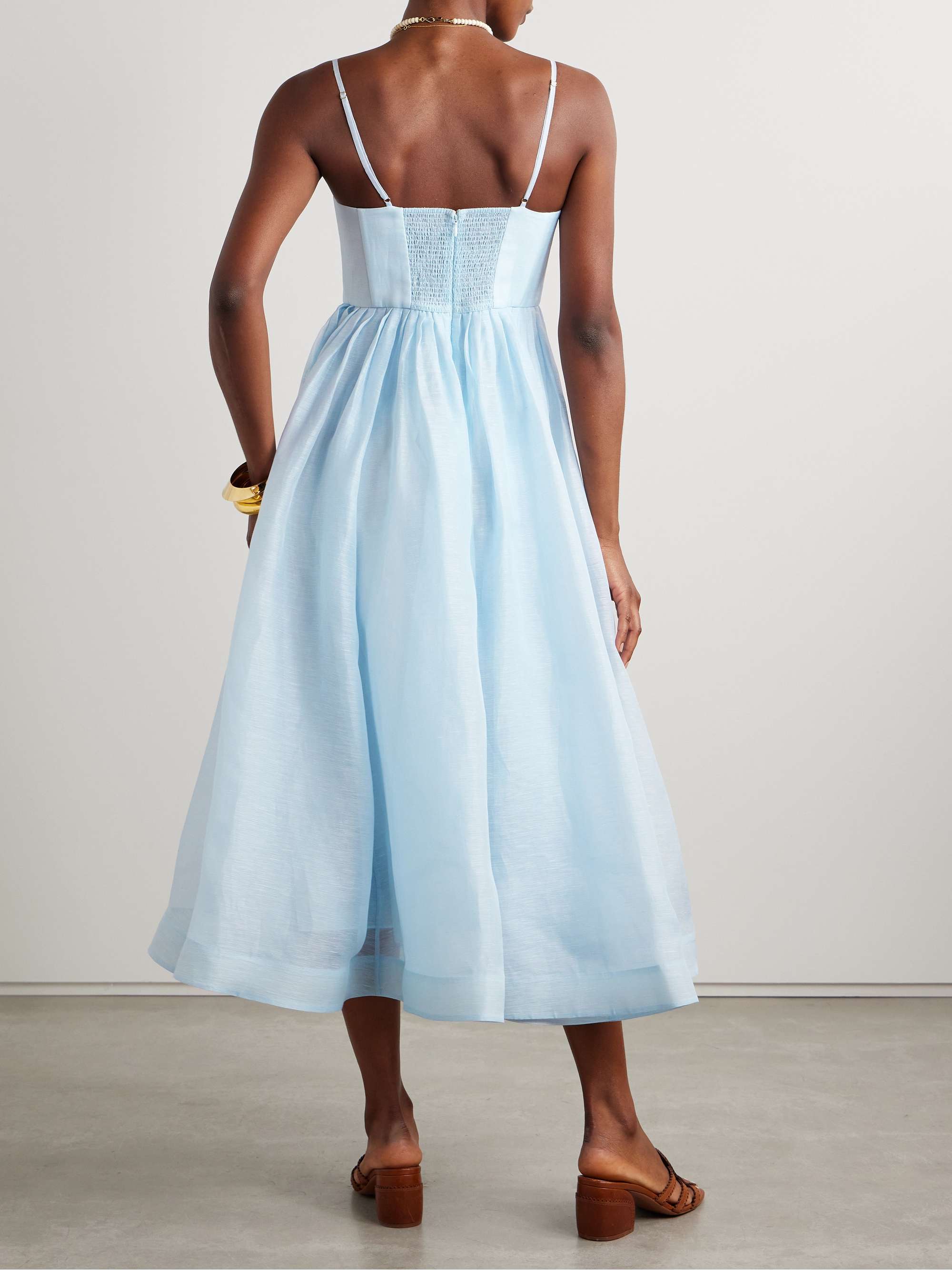 Illuminate pleated linen and silk-blend midi dress view