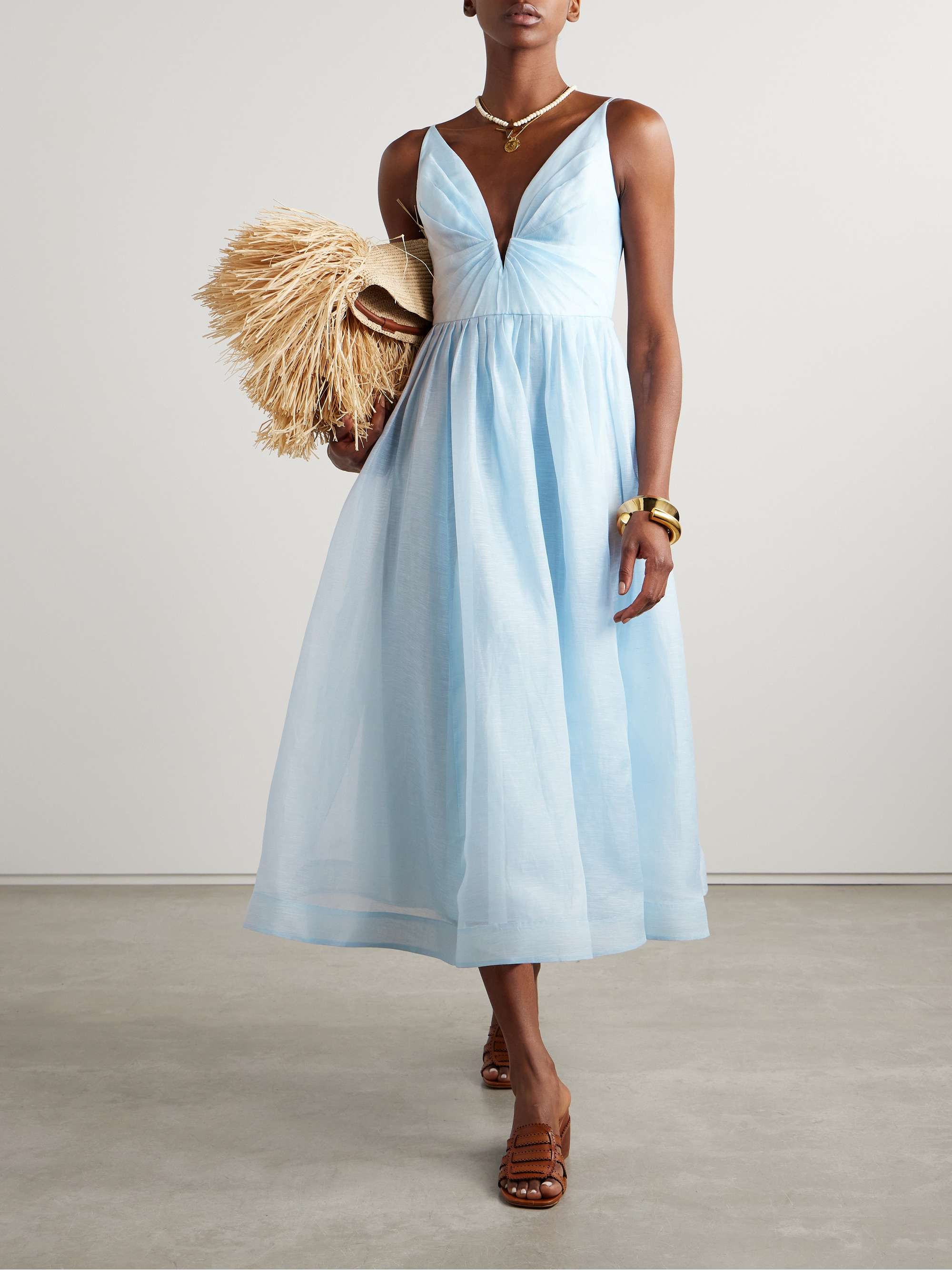 Illuminate pleated linen and silk-blend midi dress view