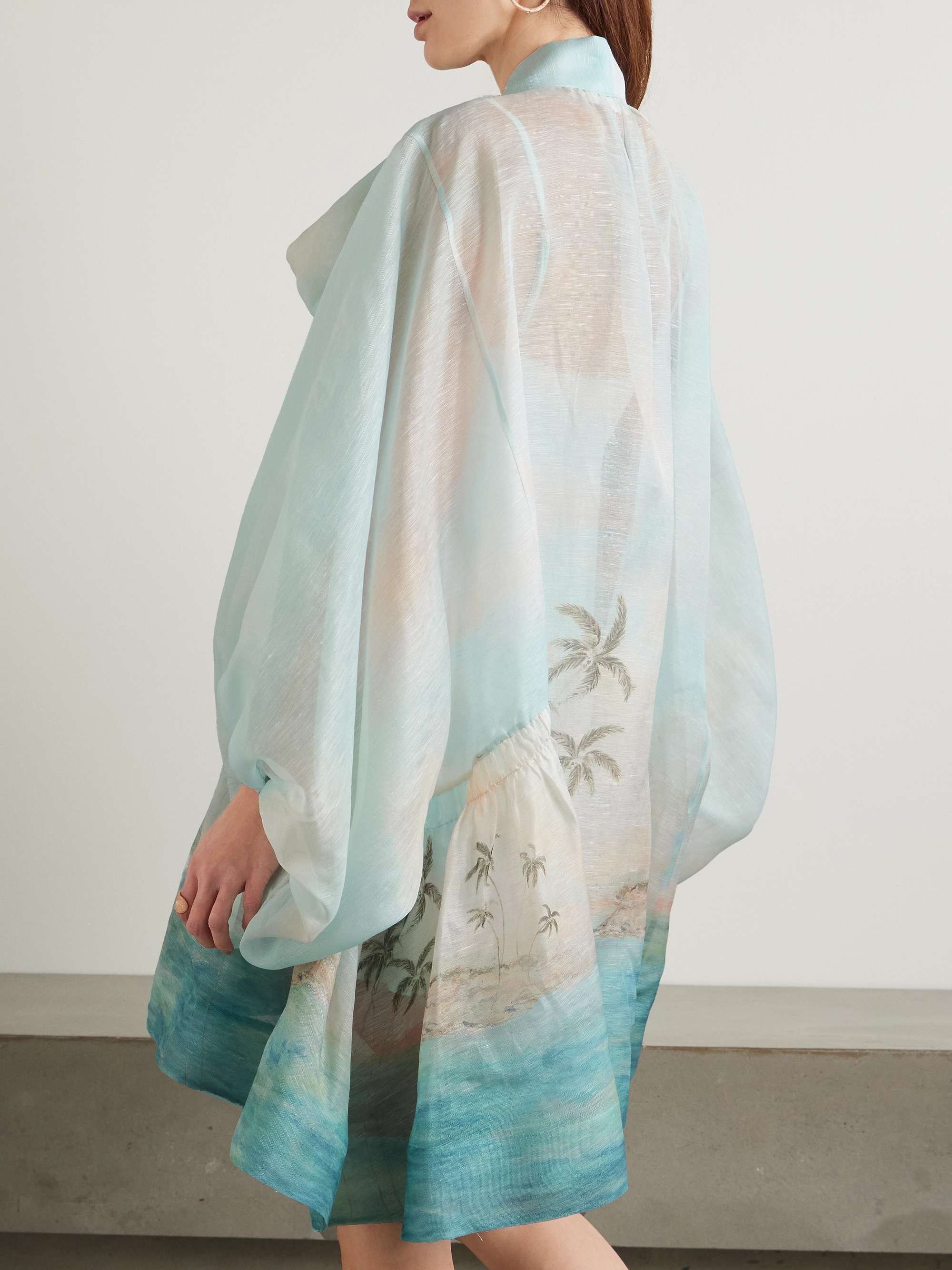 Illuminate Billow pussy-bow printed linen and silk-blend mini dress view