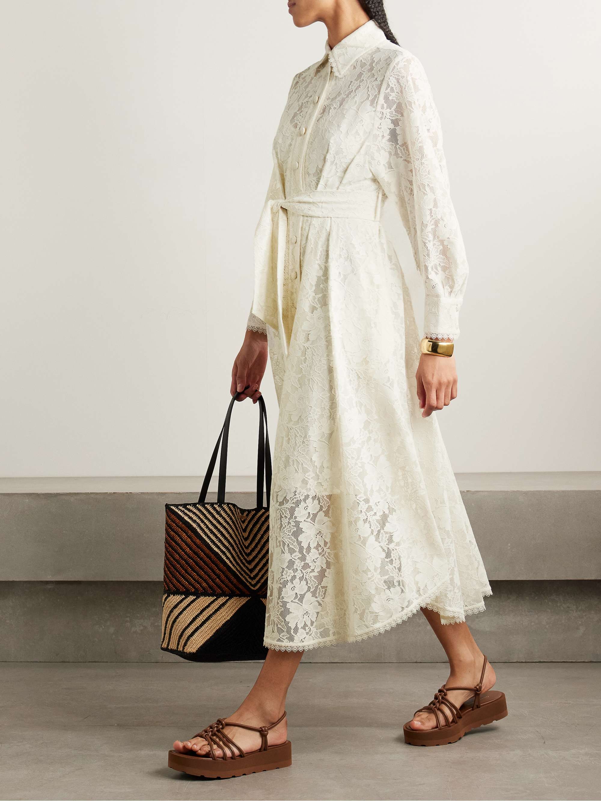 Dawning pleated corded lace midi dress view