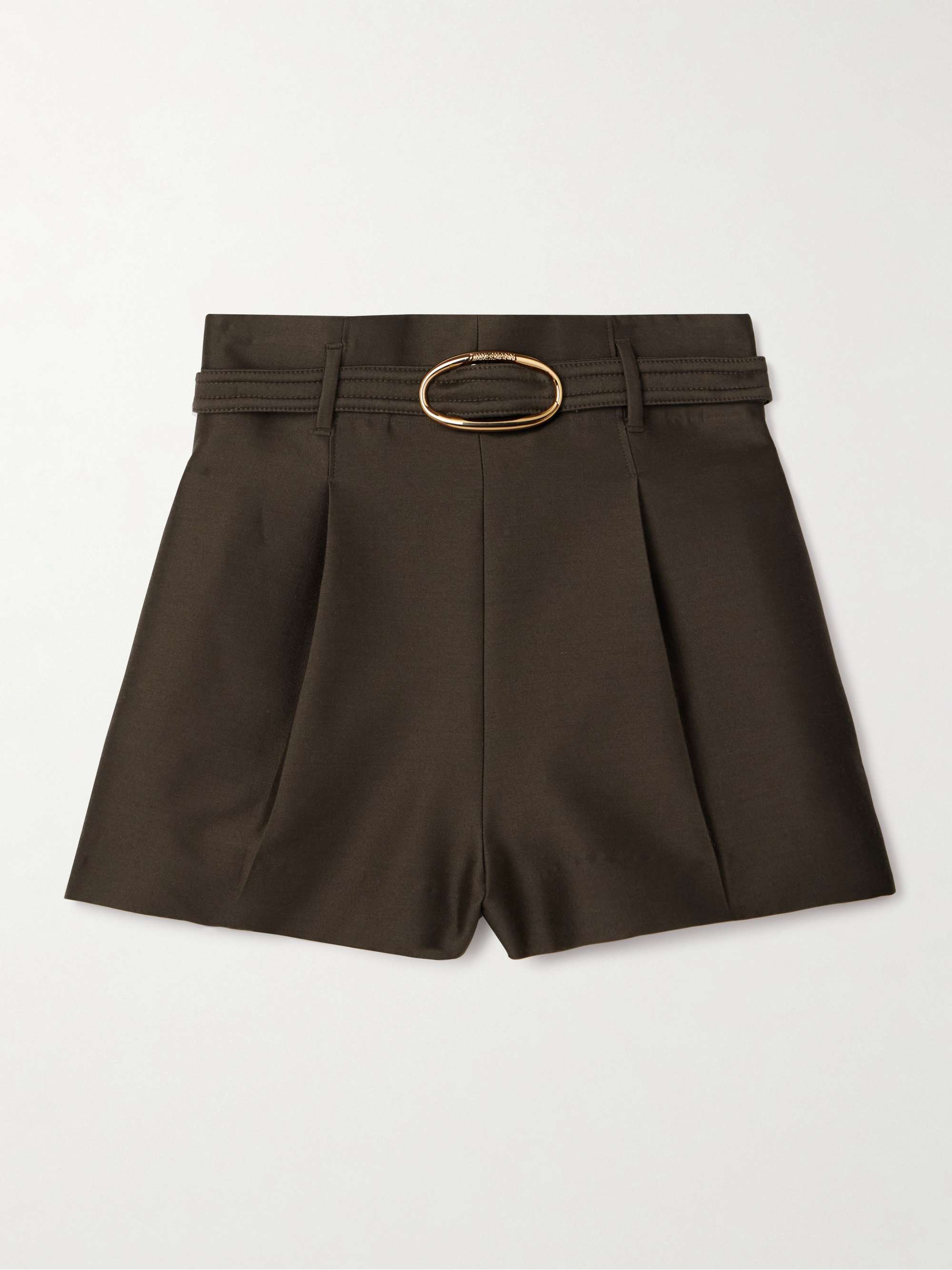 Illuminate belted pleated wool and silk-blend shorts view