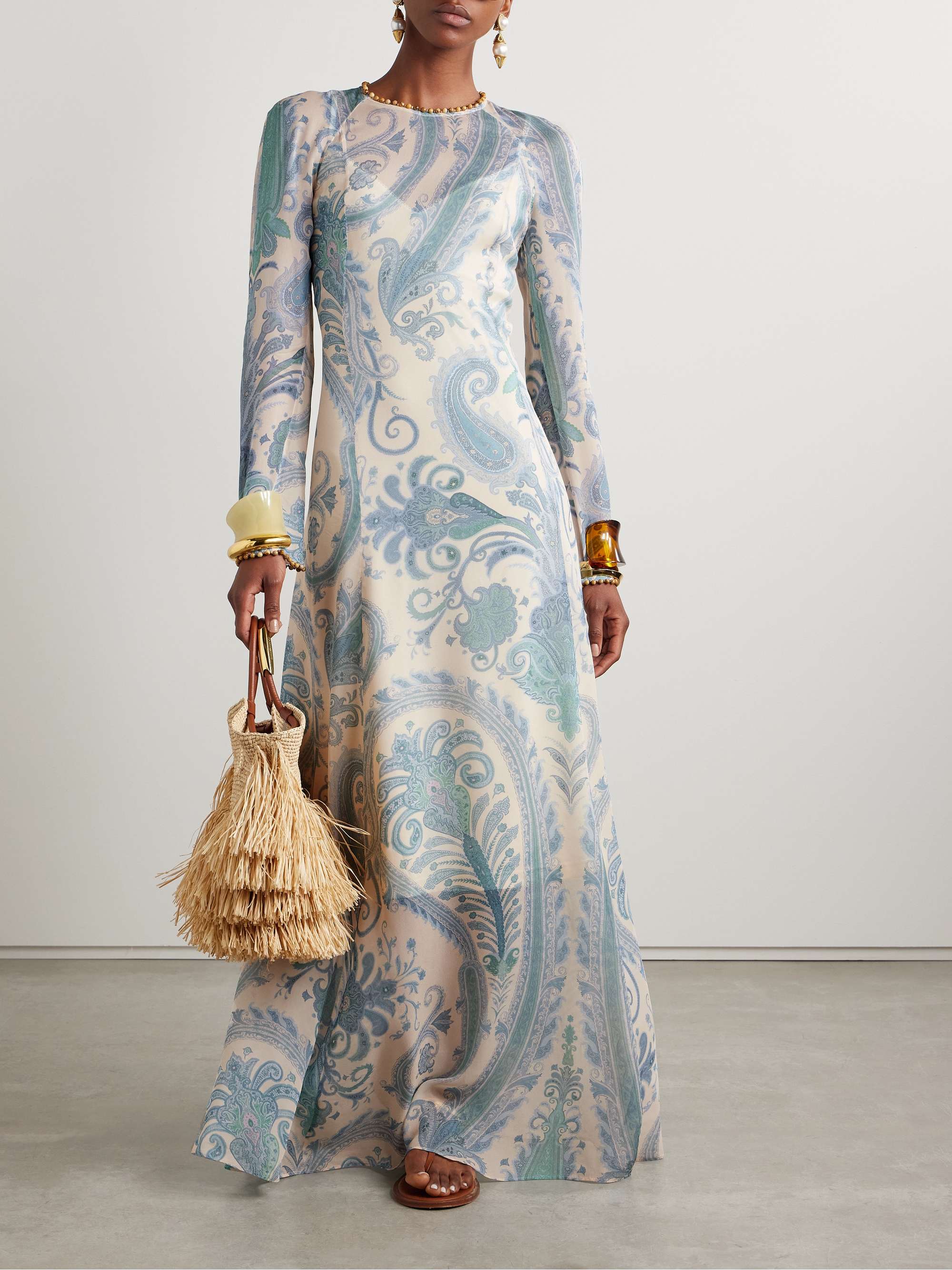 Illuminate bead-embellished paisley-print crepe de chine maxi dress view