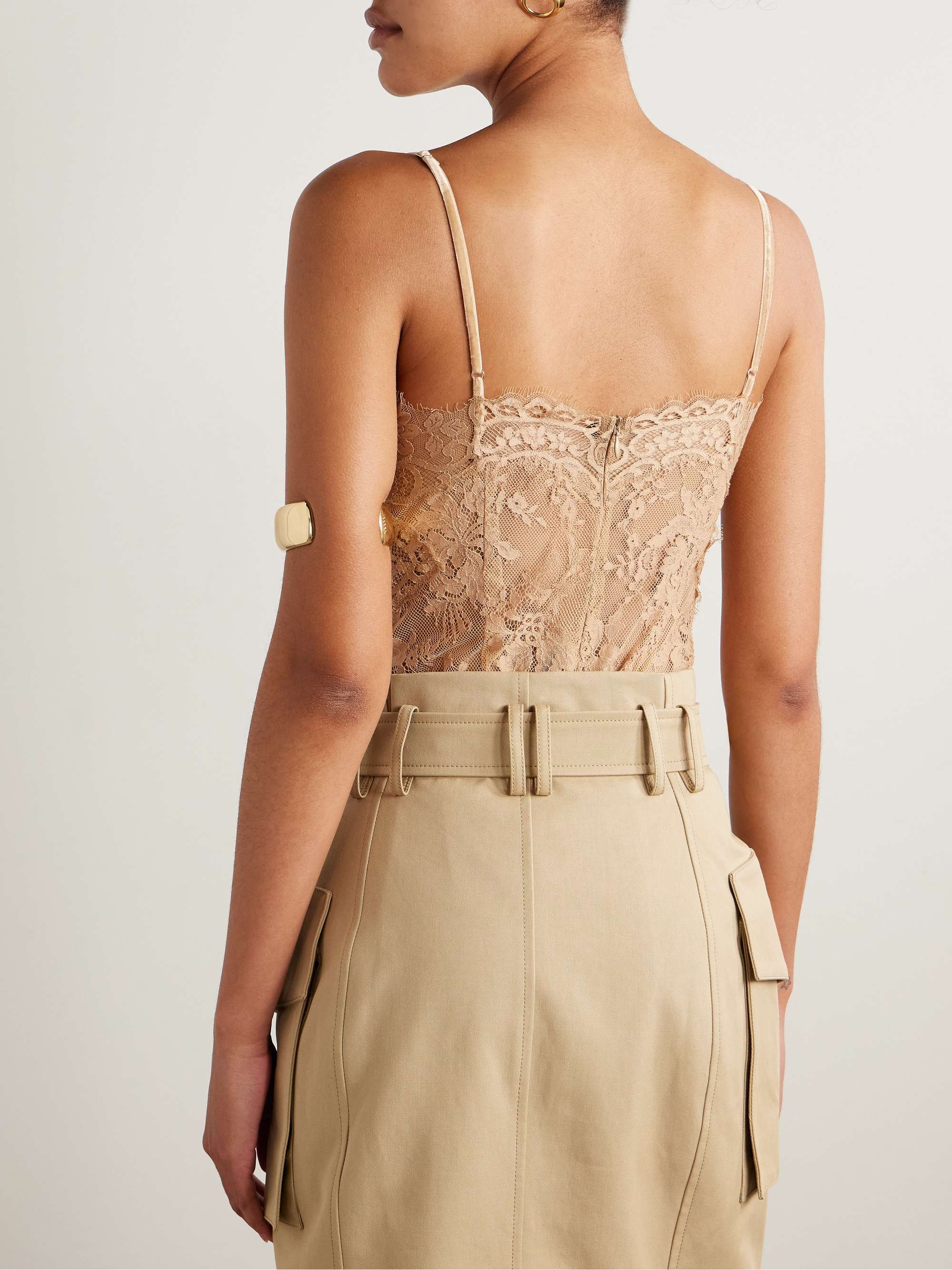 Illusion velvet-trimmed lace bodysuit view