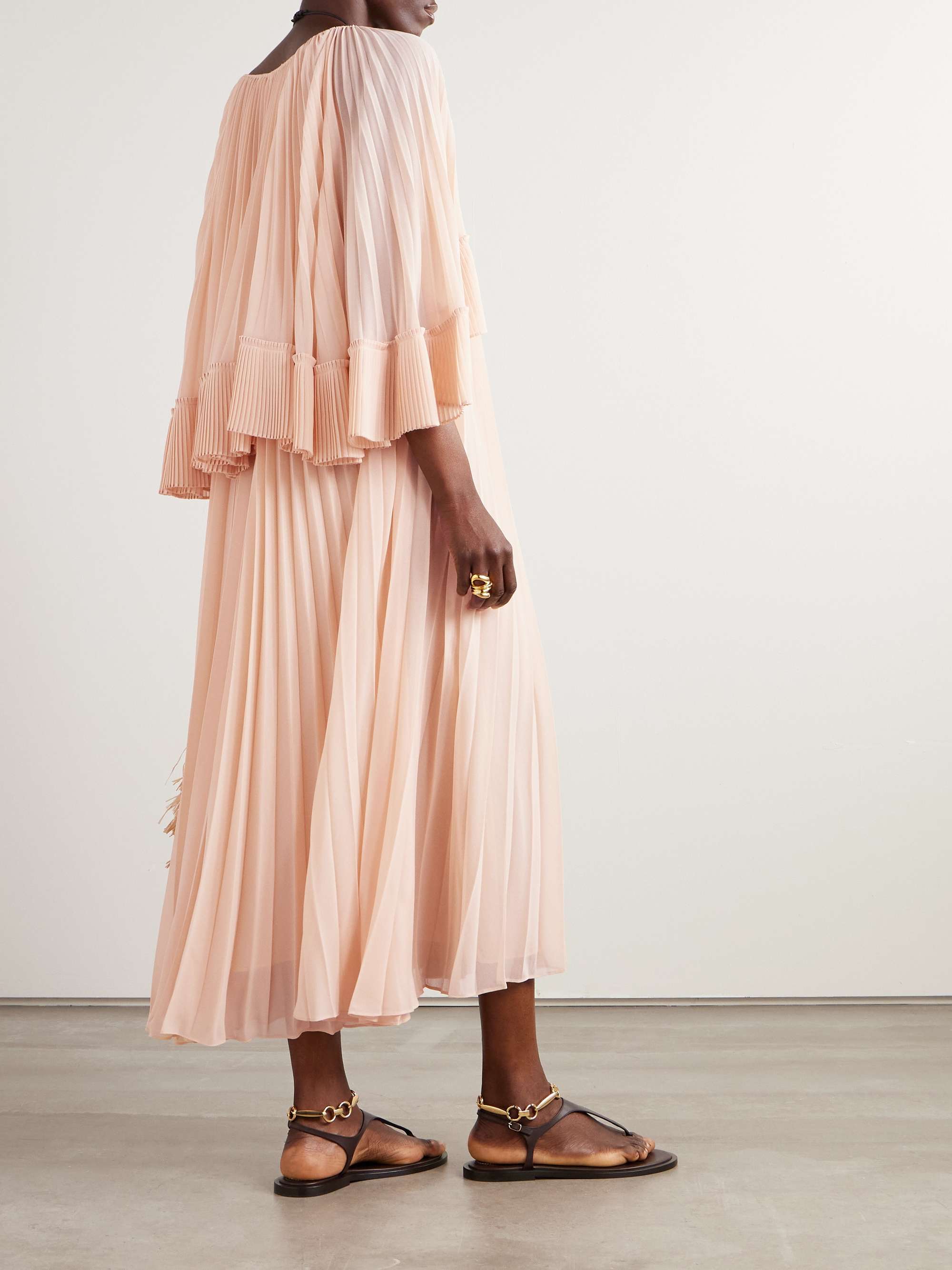 Illuminate cape-effect pleated crepe de chine maxi dress view