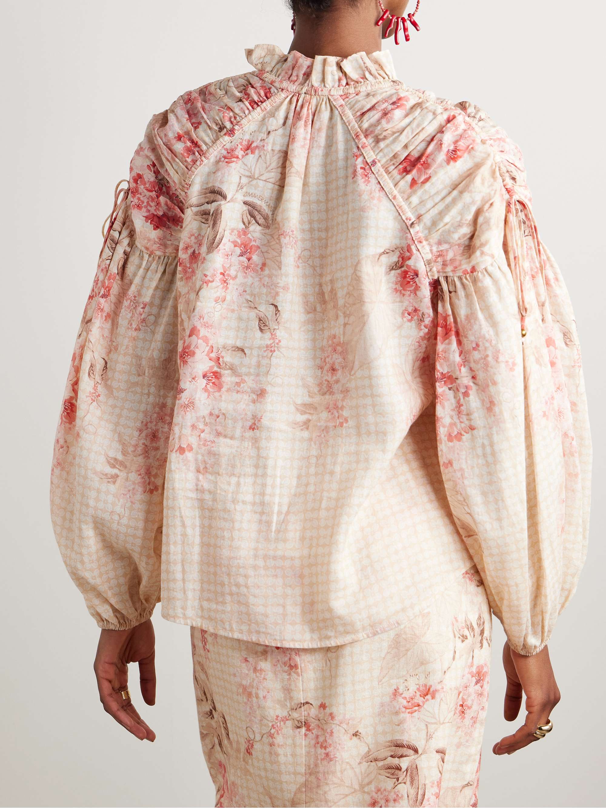 Illuminate gathered printed ramie blouse view