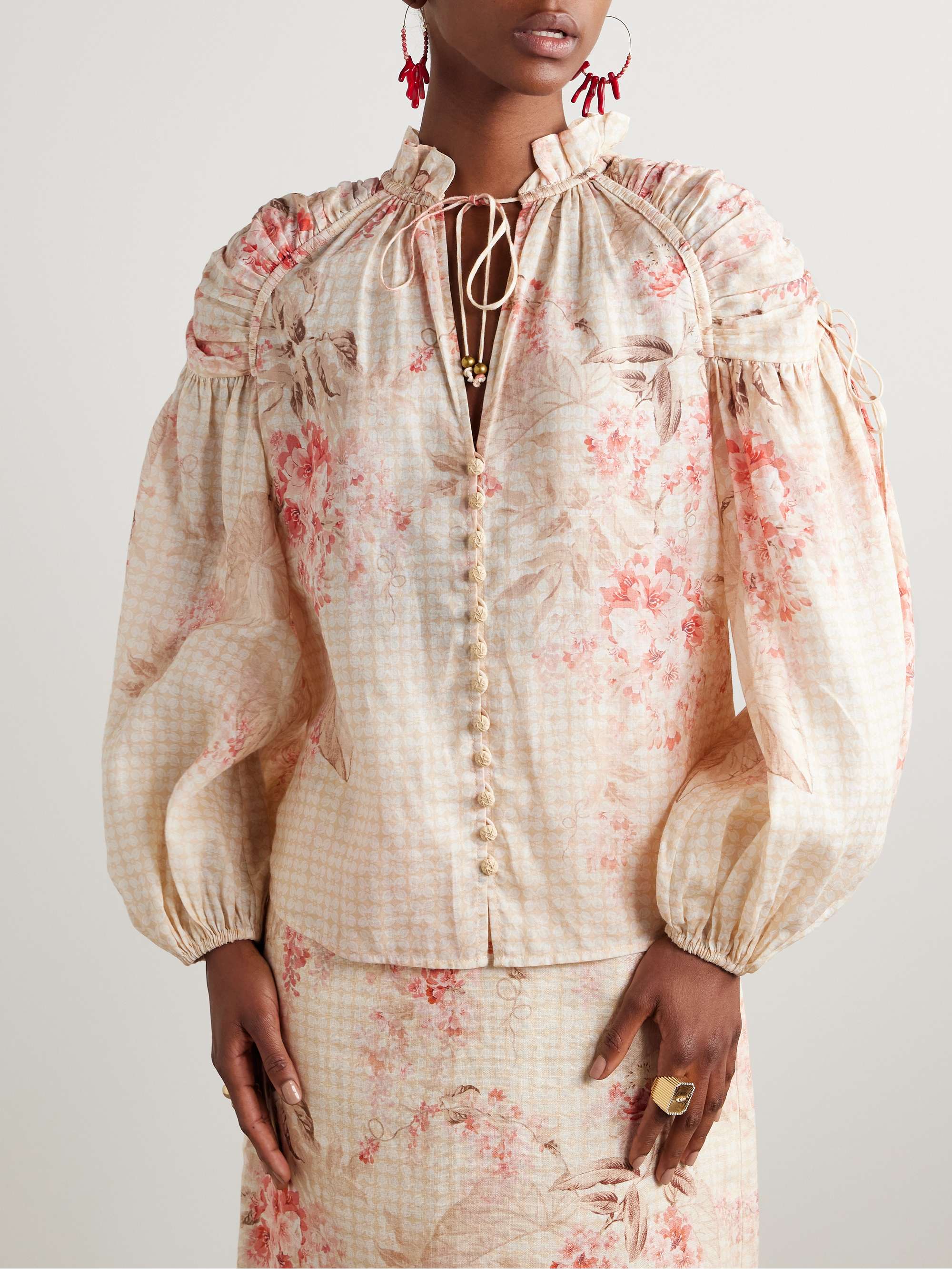 Illuminate gathered printed ramie blouse view