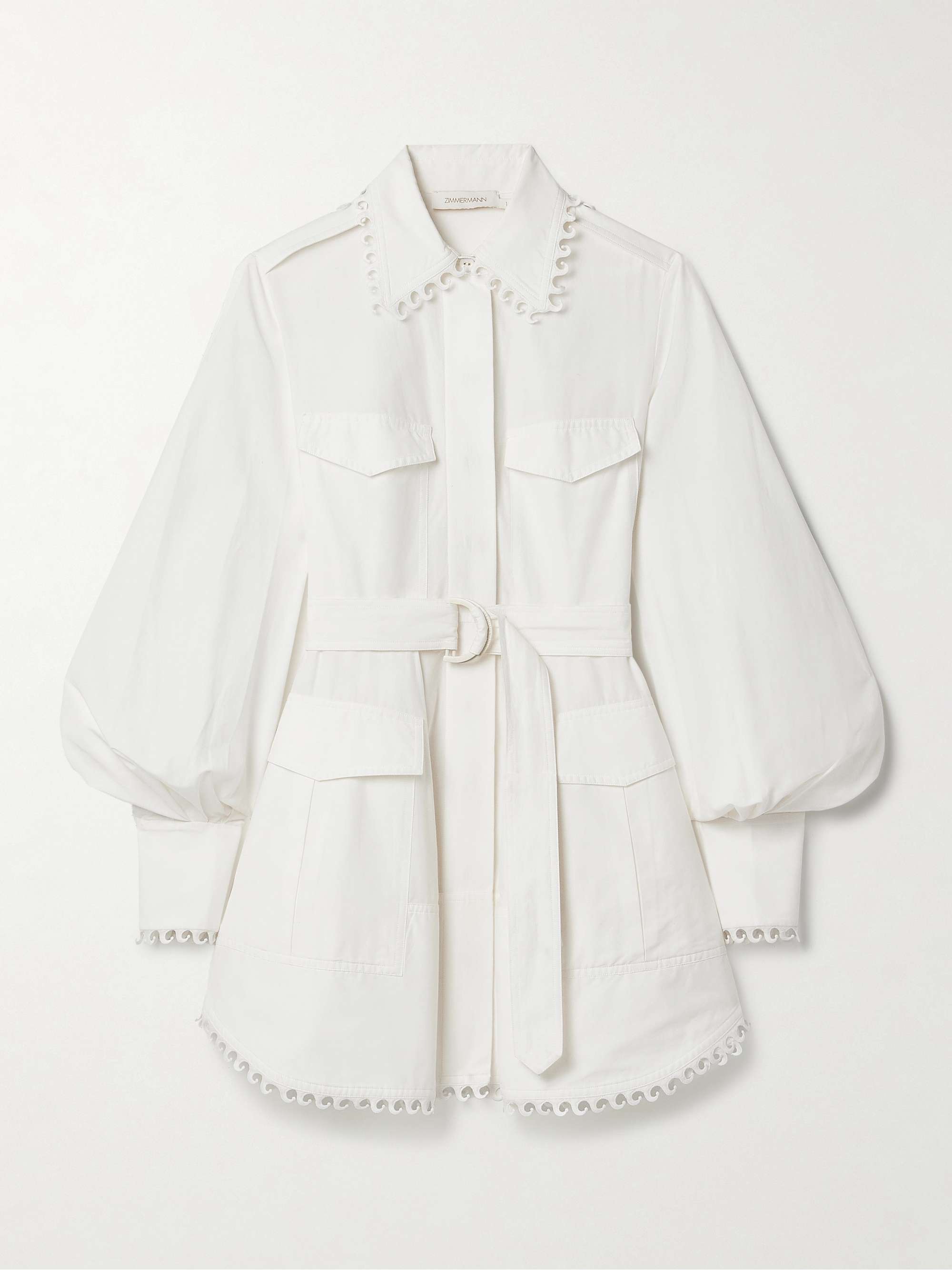 Belted cotton and silk-blend mini shirt dress view