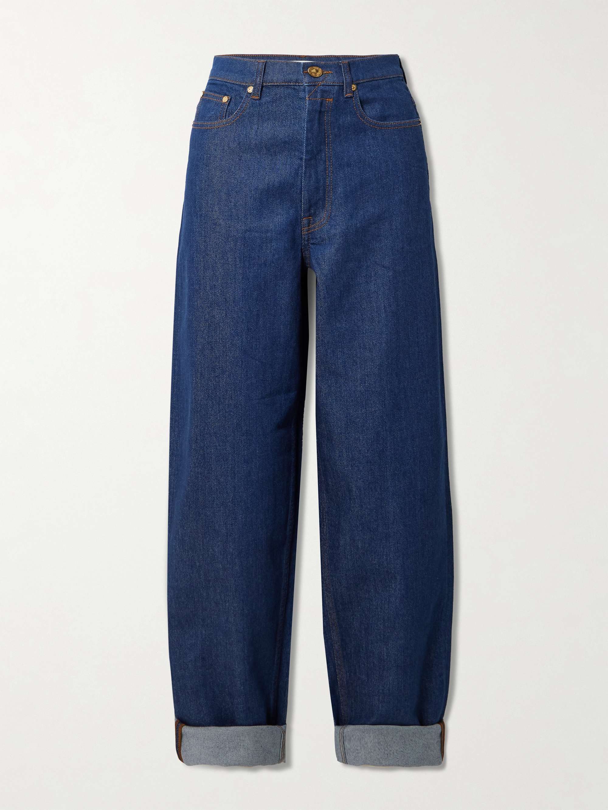 Illuminate belted high-rise barrel-leg jeans view