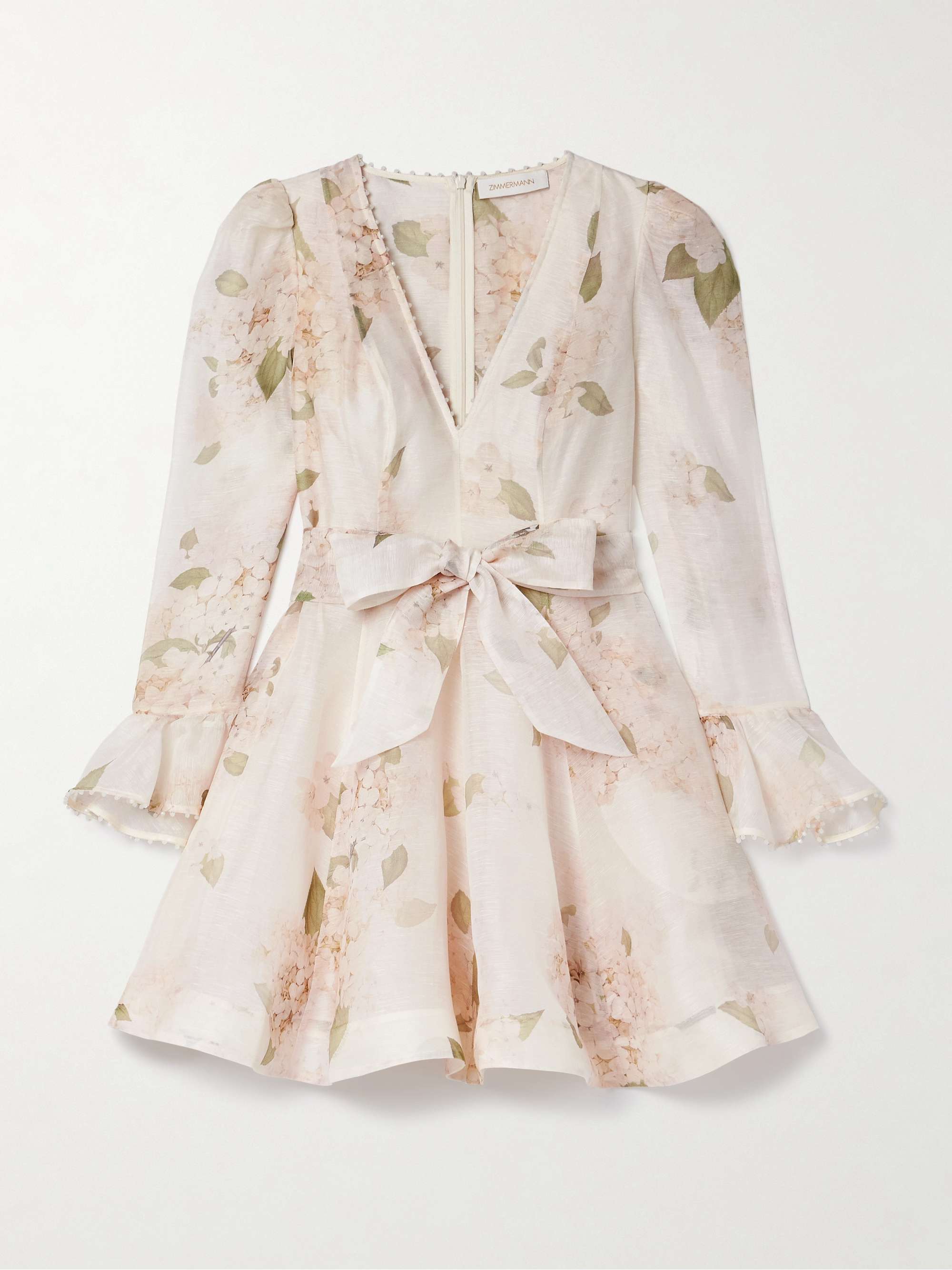 Balance belted floral-print linen and silk-blend organza mini dress view