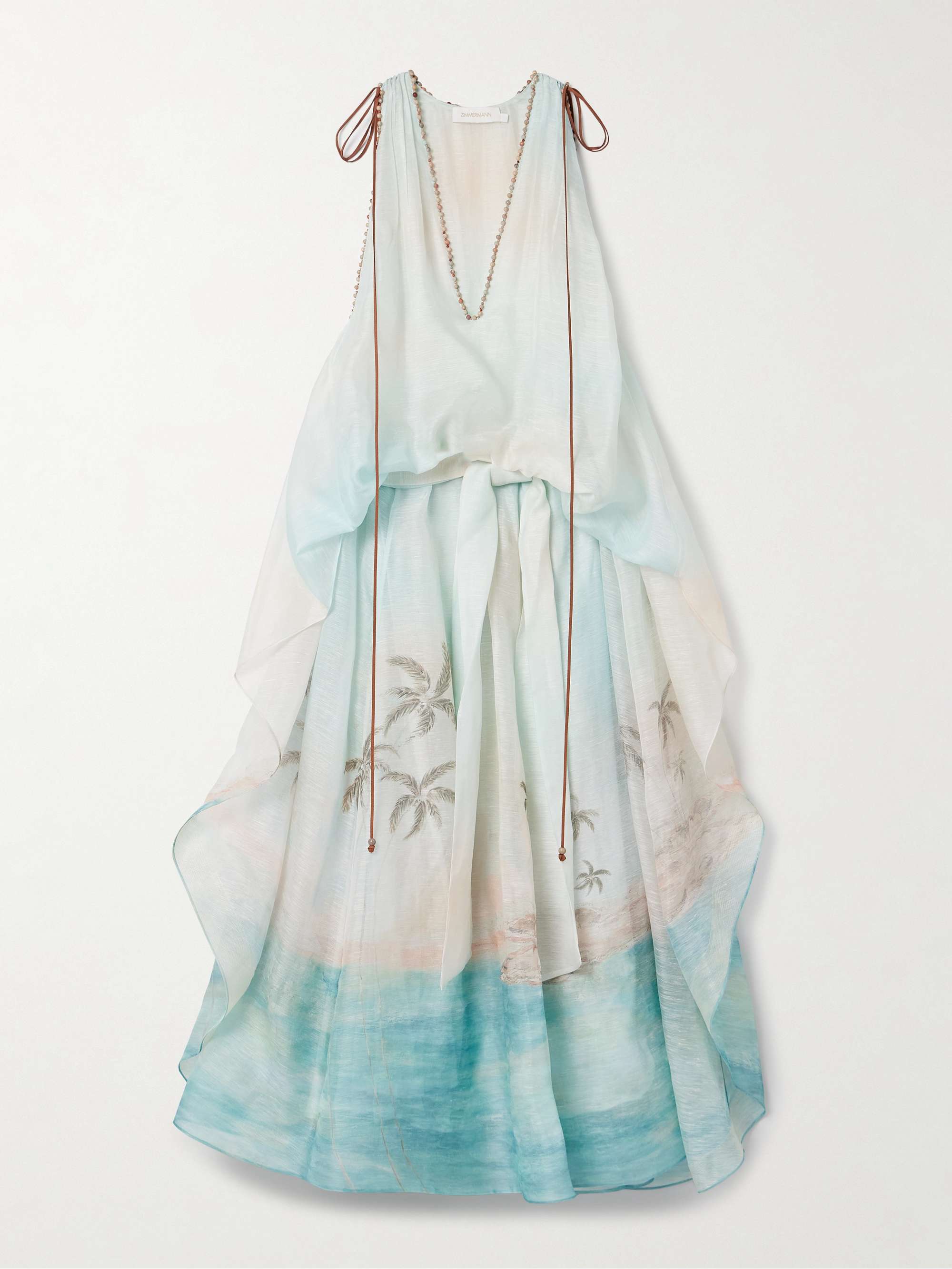 Illuminate bead-embellished printed linen and silk-blend gown view