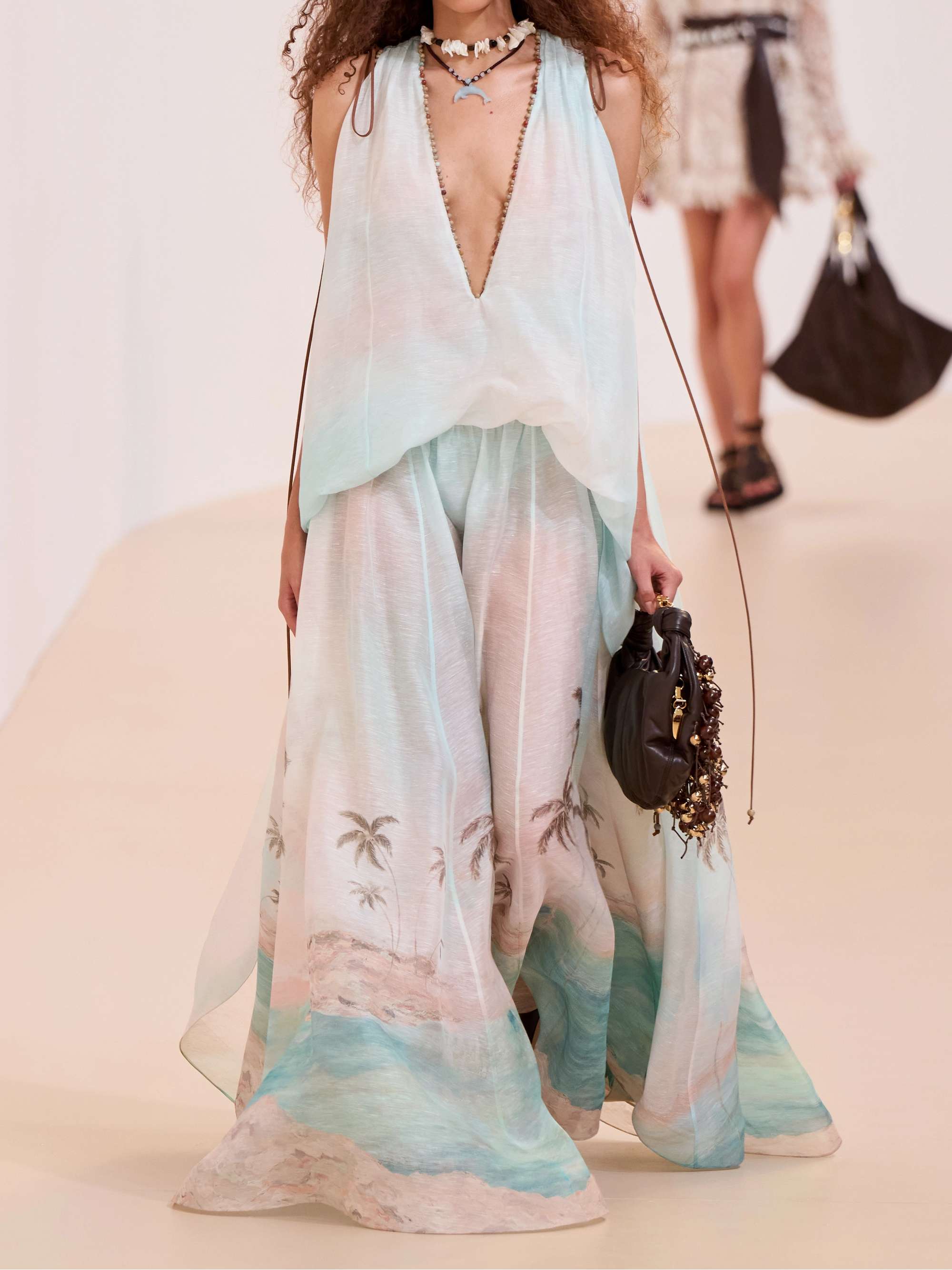Illuminate bead-embellished printed linen and silk-blend gown view